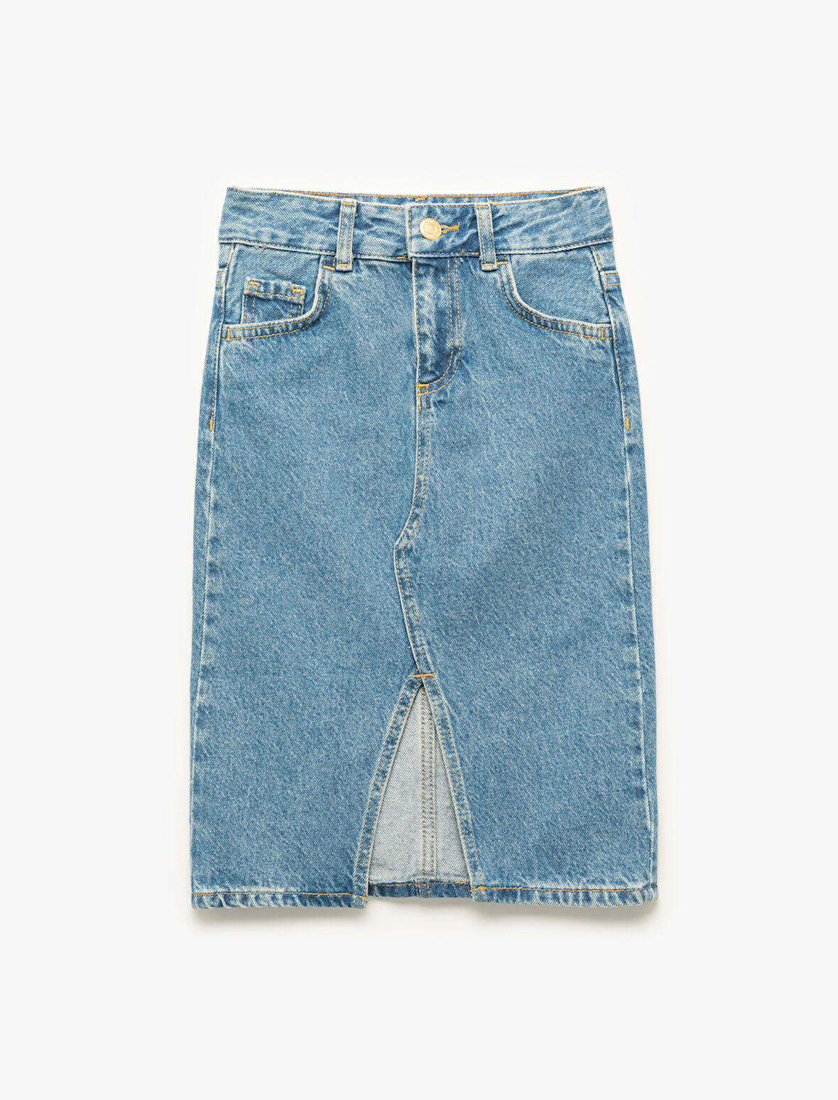 Pamuklu Cepli Yırtmaç Detaylı Denim Etek