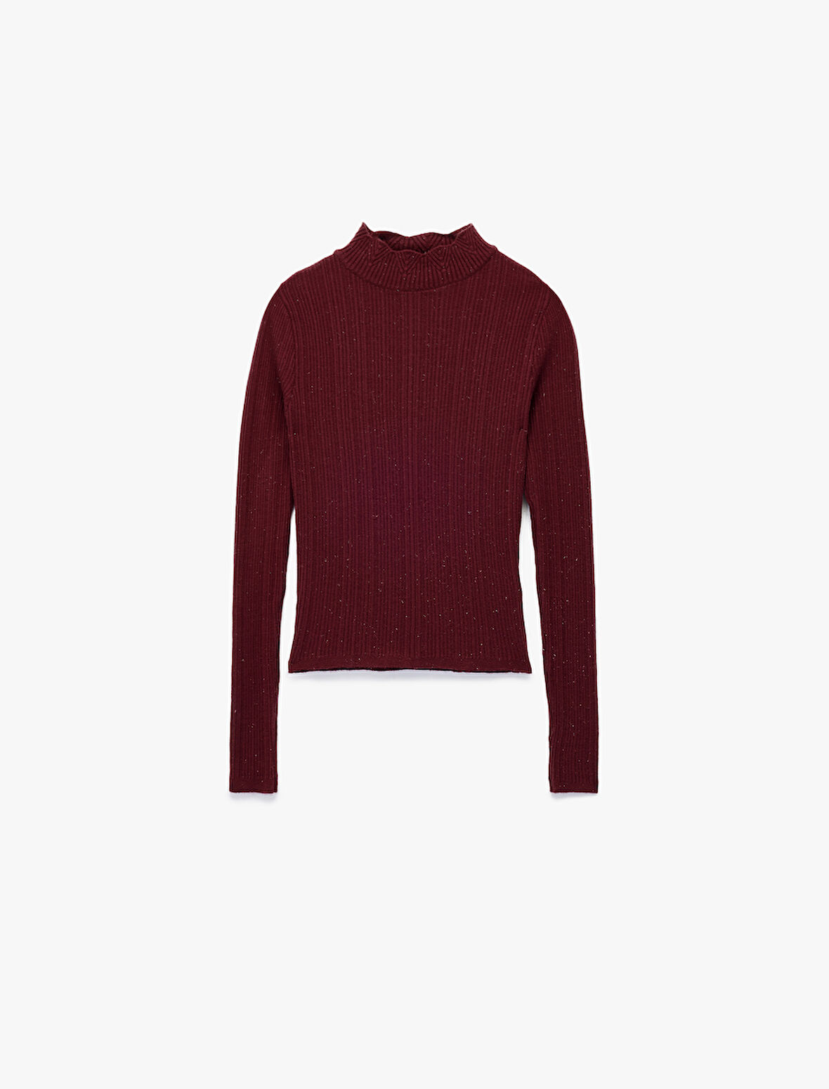 Fırfır Detaylı Dik Yaka Uzun Kollu Triko Kazak