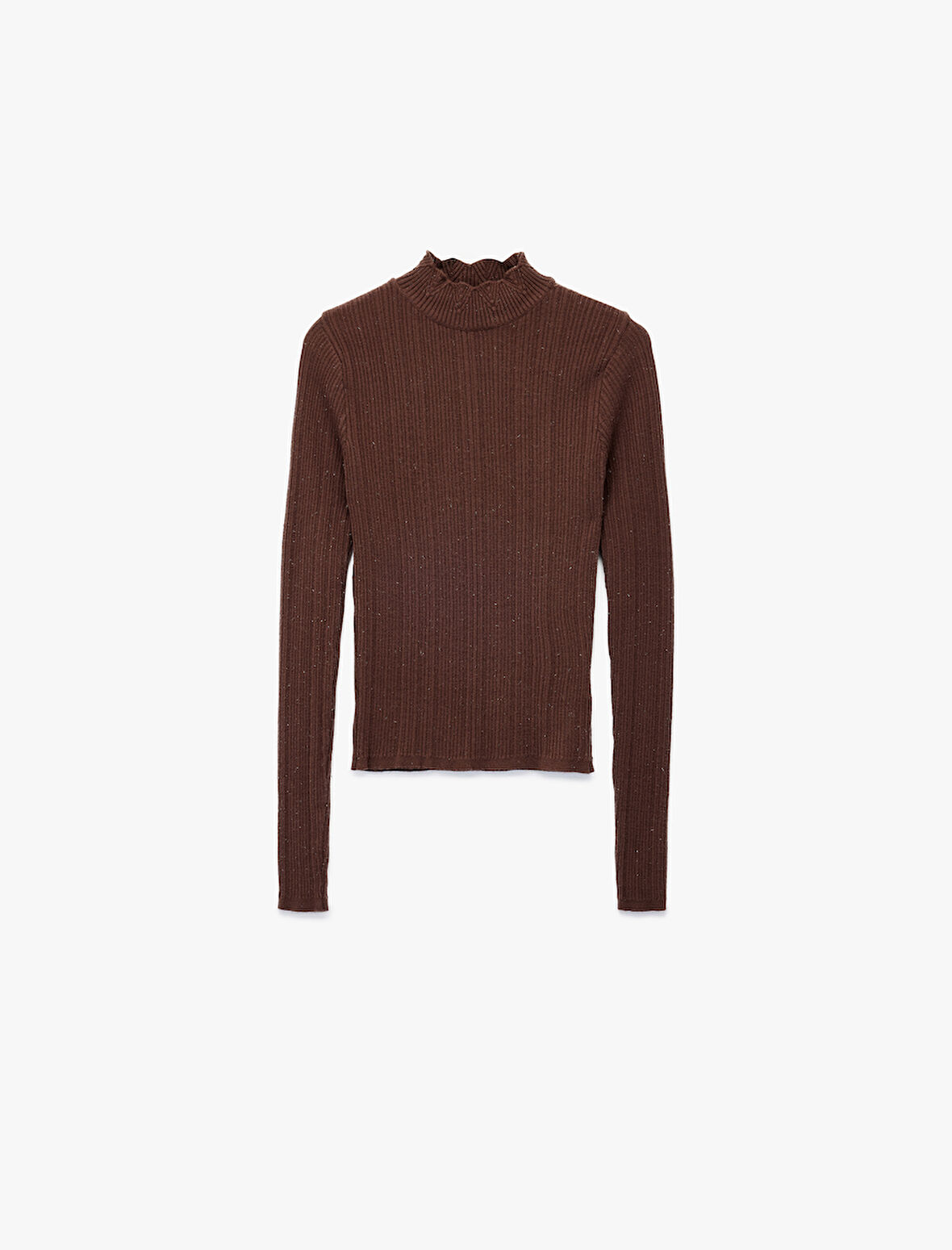 Fırfır Detaylı Dik Yaka Uzun Kollu Triko Kazak