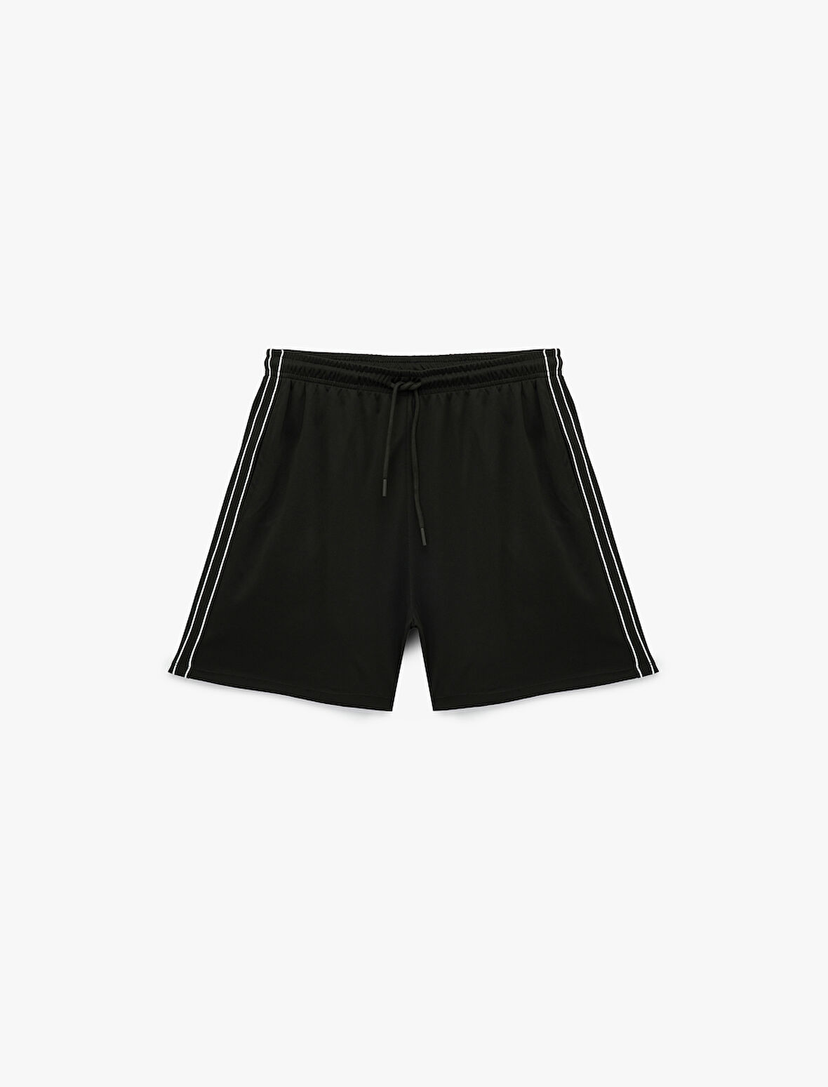 Beli Bağlamalı Cepli Yanları Şerit Detaylı Kısa Spor Şort