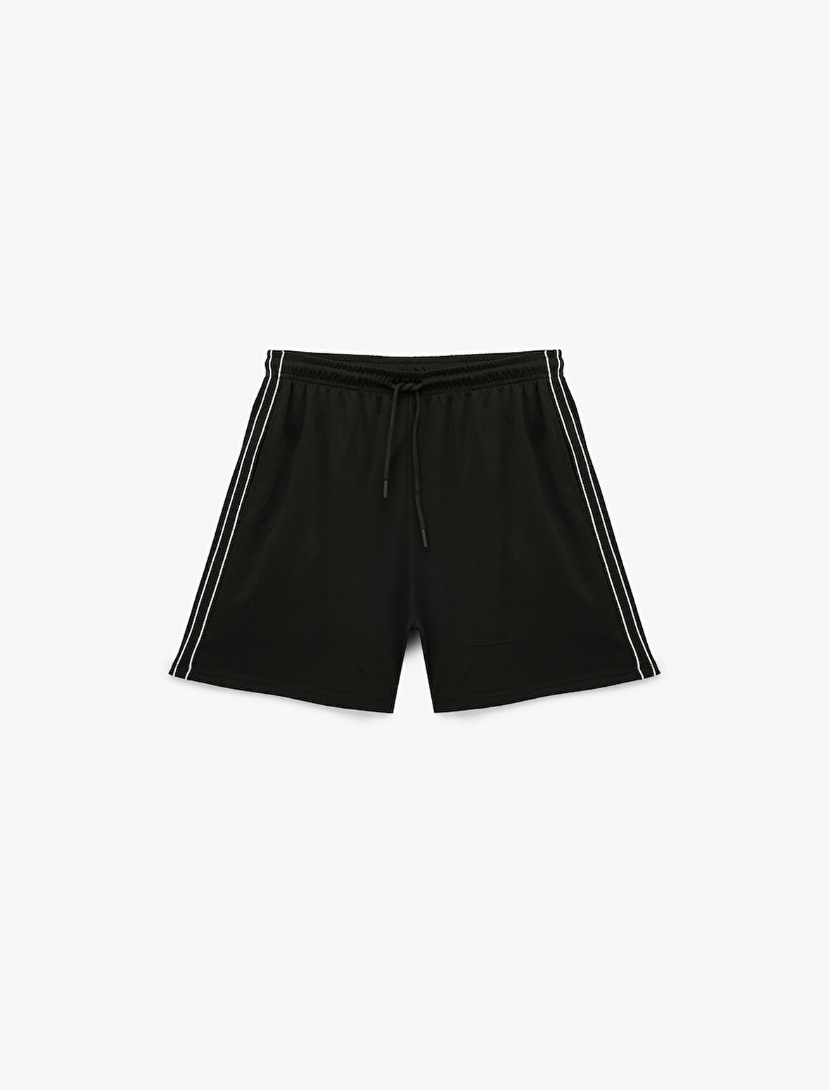 Beli Bağlamalı Cepli Yanları Şerit Detaylı Kısa Spor Şort