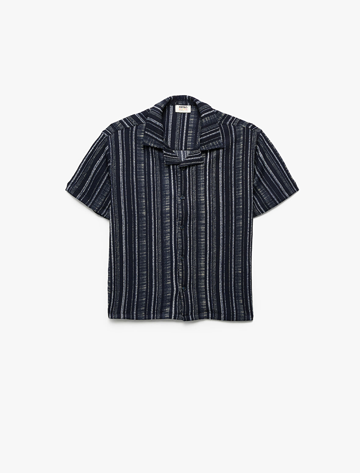 Düğme Detaylı Çizgili Kısa Kollu Gömlek