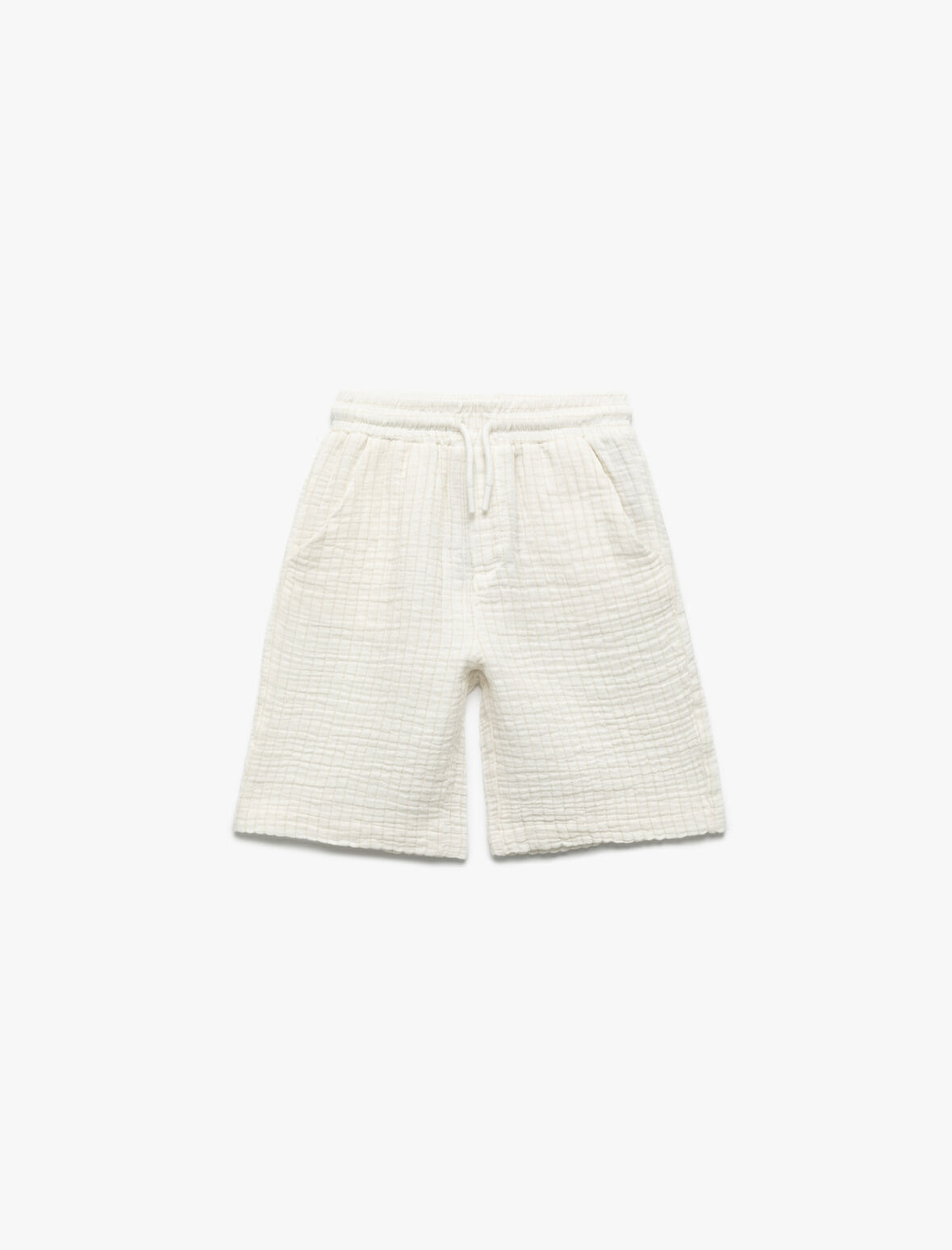 Beli Bağcıklı Cepli Pamuklu Basic Müslin Şort