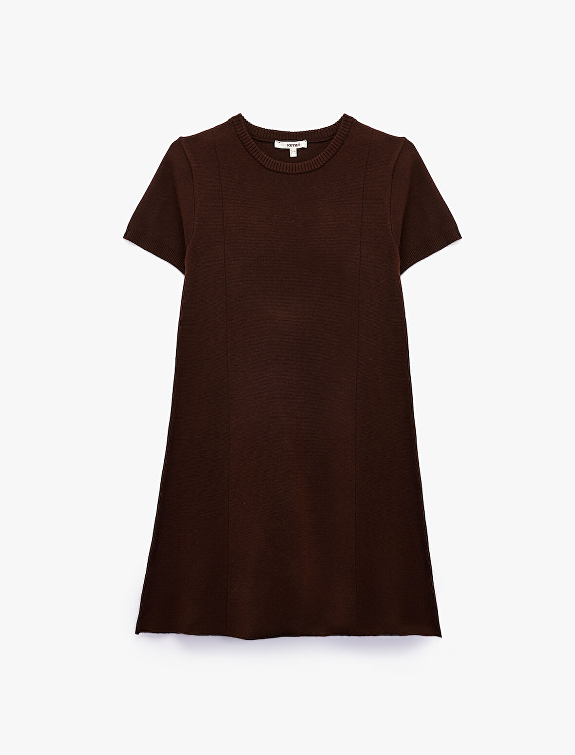 Regular Fit Kısa Kollu Bisiklet Yaka A Kesim Mini Triko Elbise