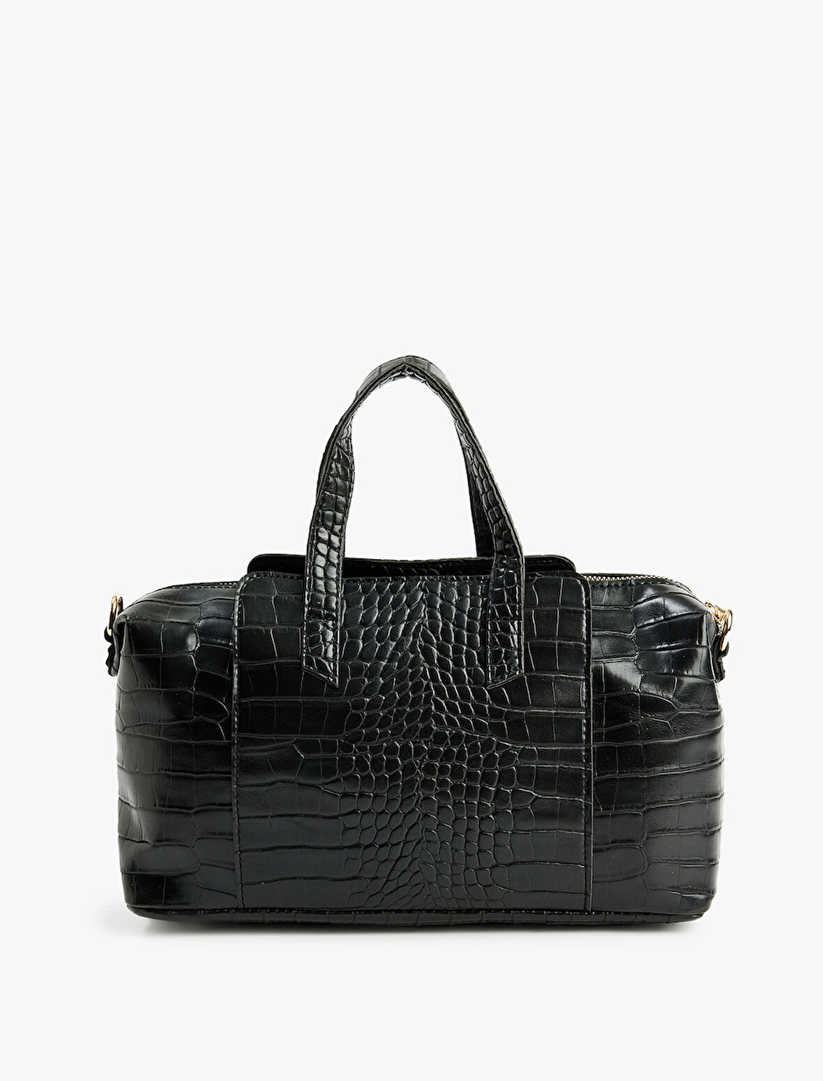 Timsah Derisi Görünümlü Fermuarlı Saplı Askılı Tote Çanta