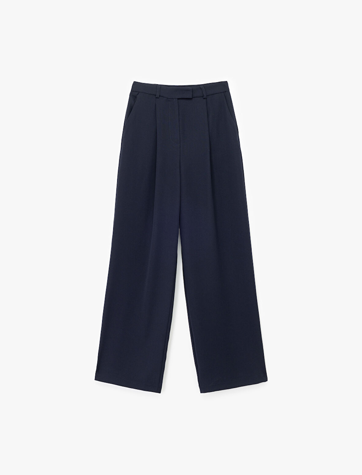 Pile Detaylı Cepli Yüksek Bel Palazzo Kumaş Pantolon