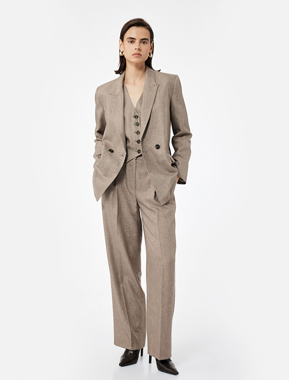 Kruvaze Yaka Uzun Kollu Oversize Blazer Ceket