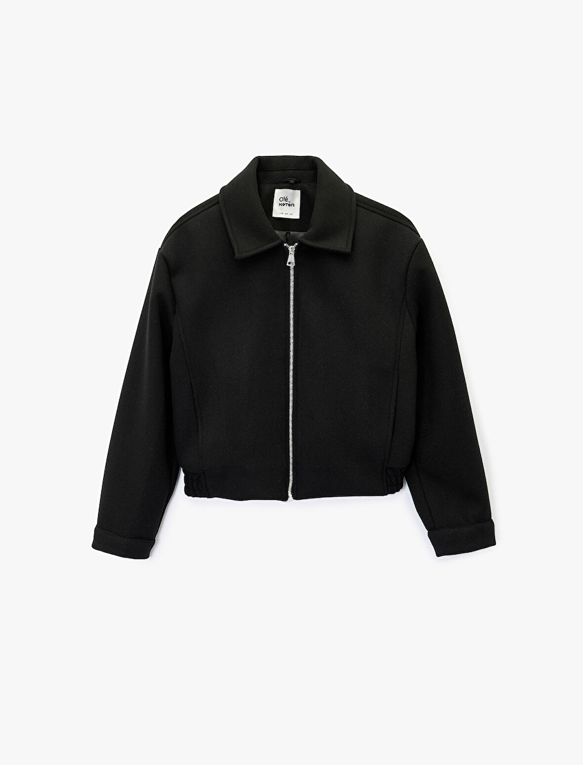 Uzun Kollu Klasik Yaka Fermuarlı Ceket