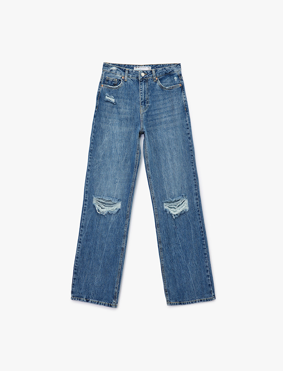 Yıpratılmış Pamuklu Düz Paça Straight Fit Jean Pantolon  - Straight Jeans