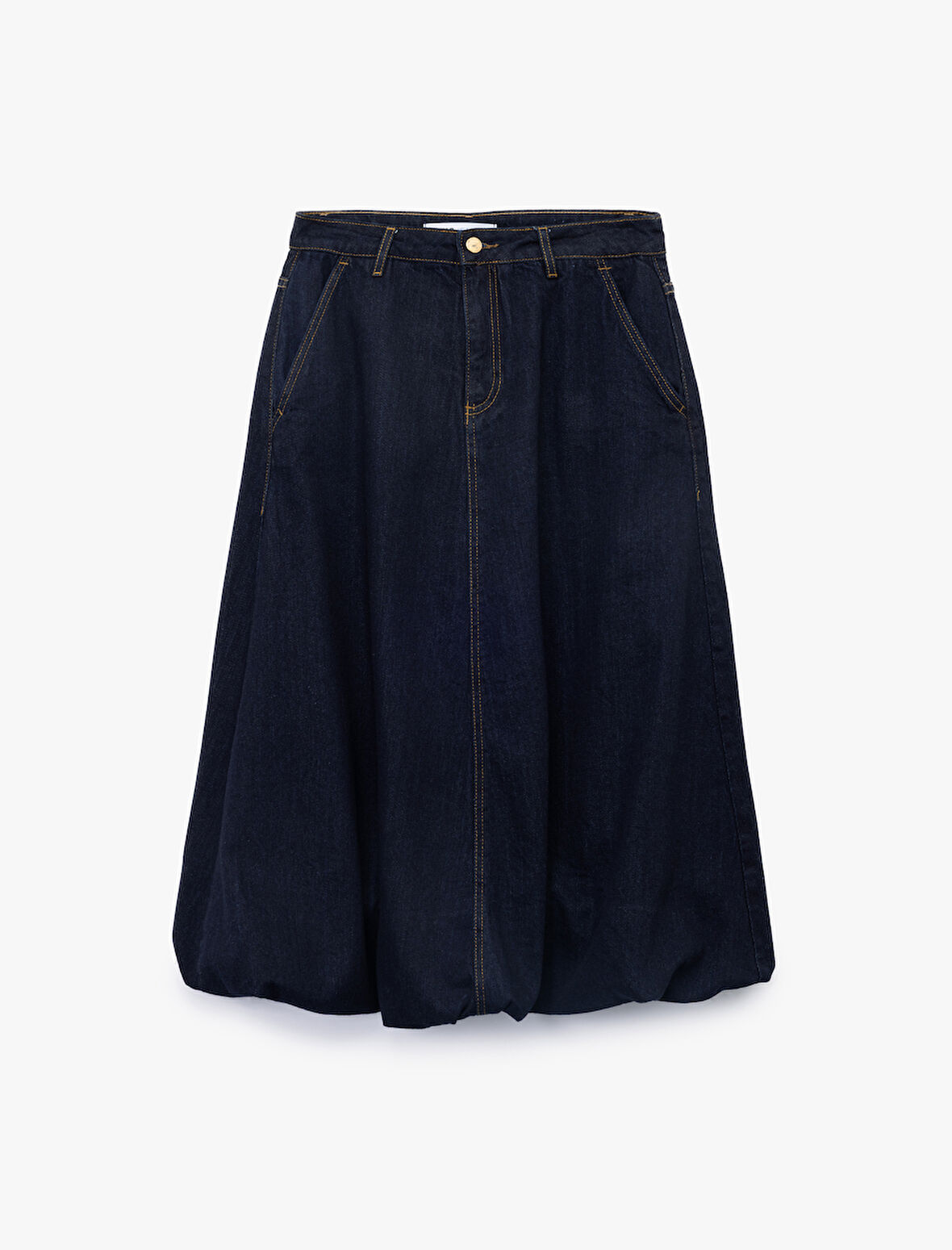 Pamuklu Cep Detaylı Midi Balon Denim Etek