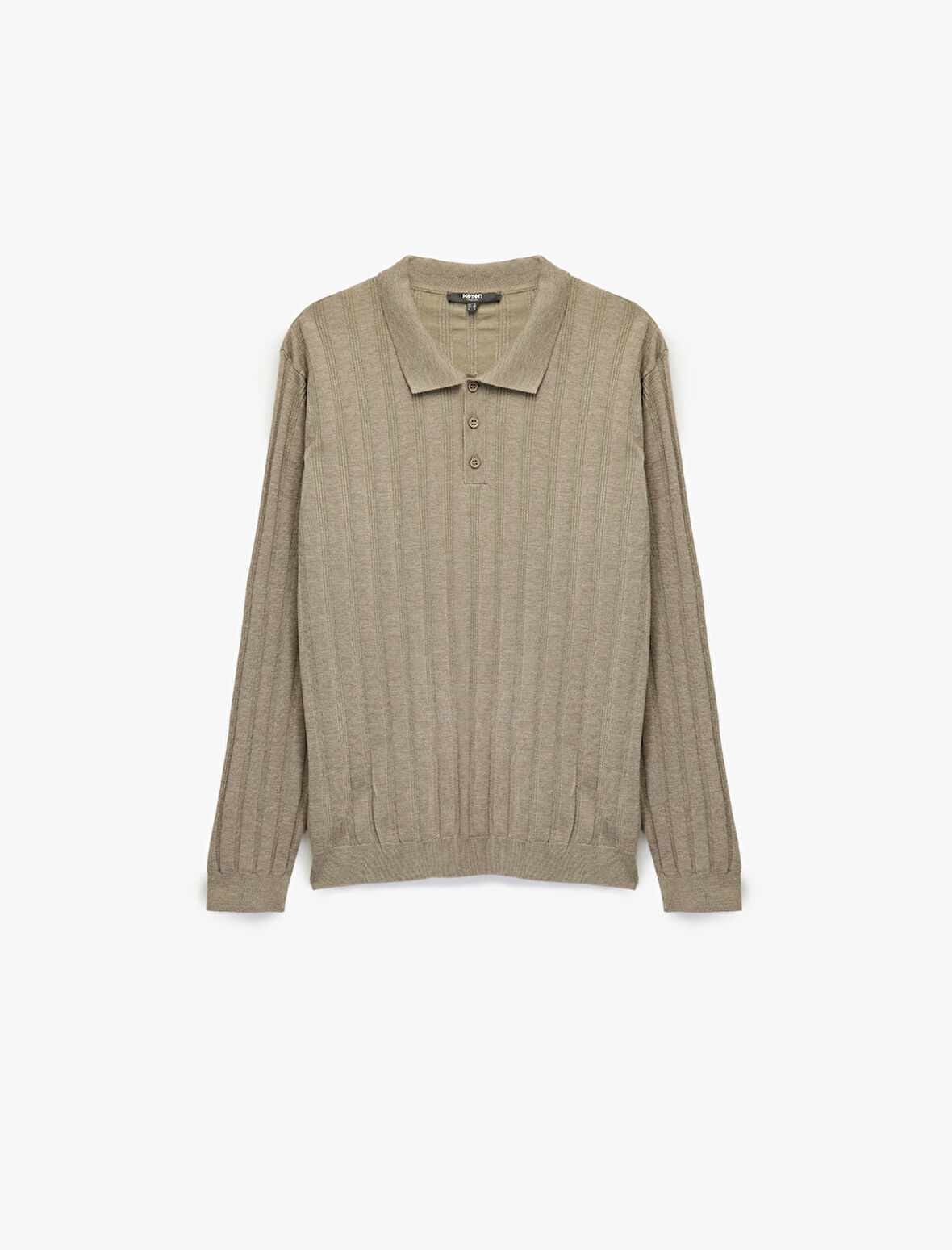 Polo Yaka Düğme Detaylı Uzun Kollu Triko Kazak