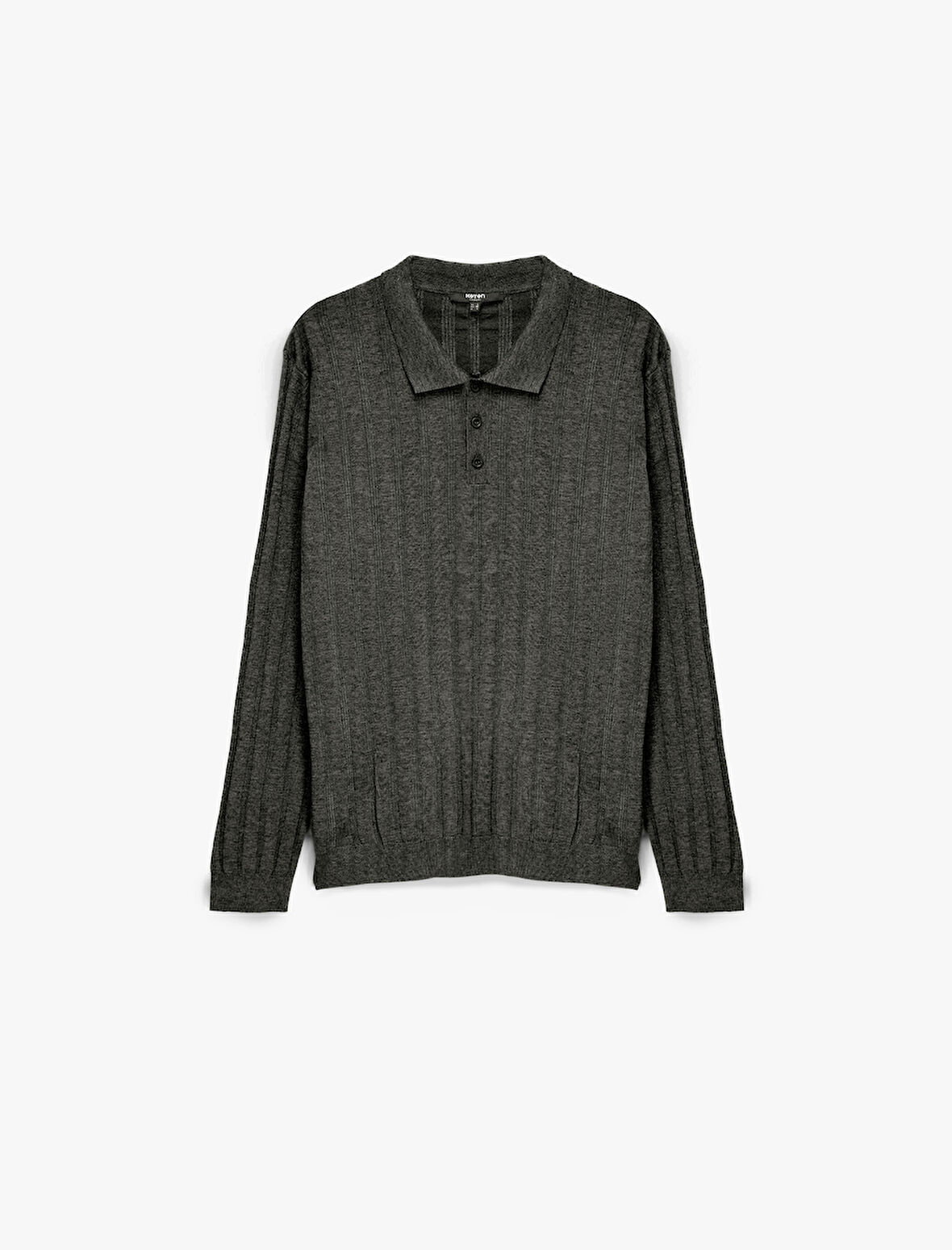 Polo Yaka Düğme Detaylı Uzun Kollu Triko Kazak