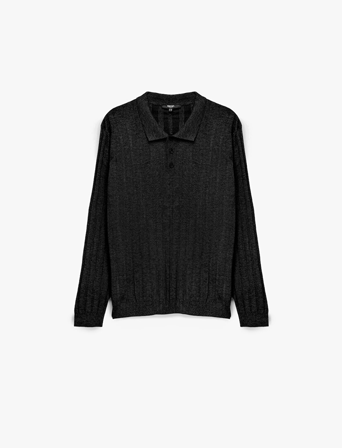 Polo Yaka Düğme Detaylı Uzun Kollu Triko Kazak