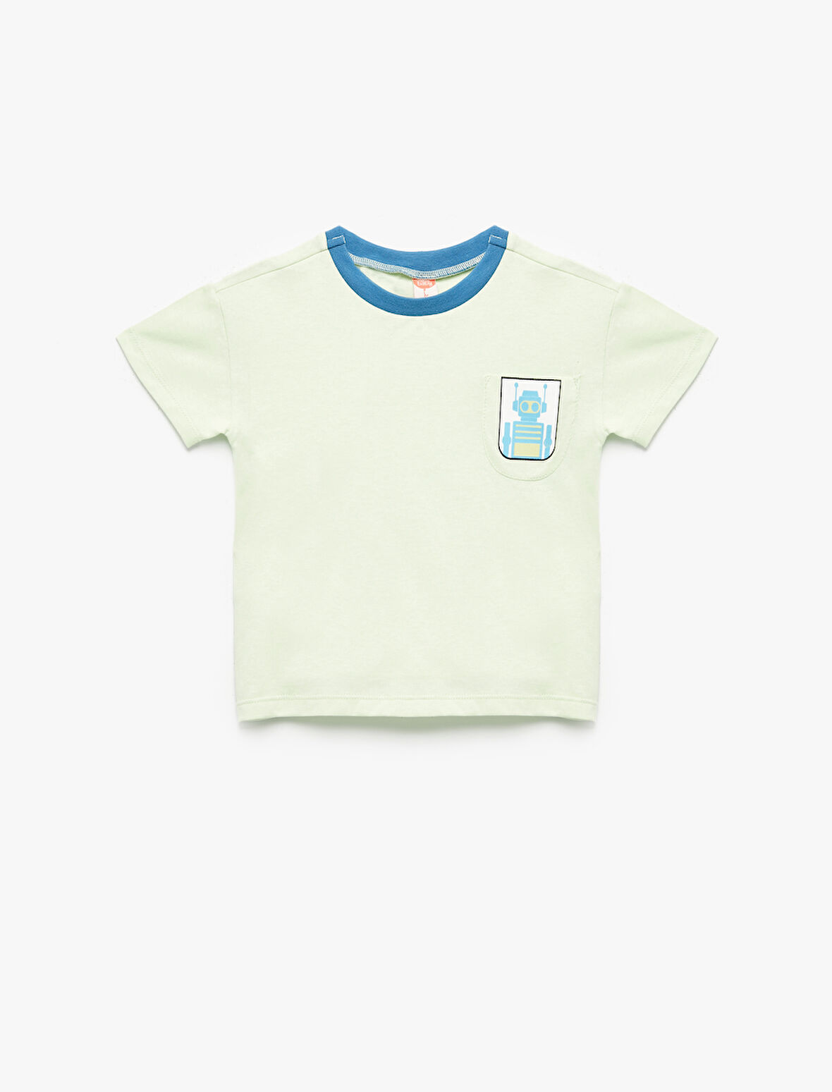 Robot Baskılı Pamuklu Kısa Kollu Bisiklet Yaka Tişört