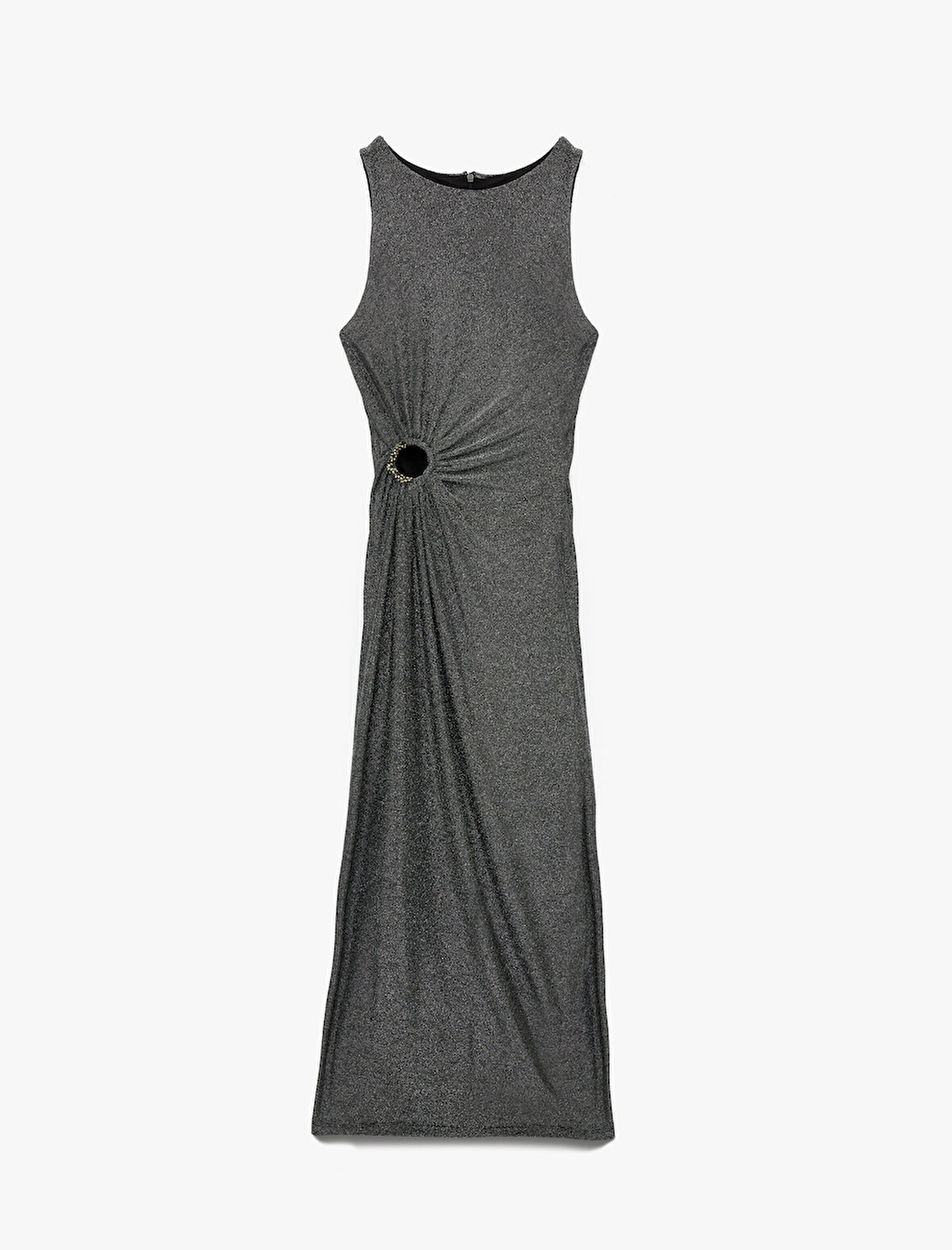 Kolsuz Bisiklet Yaka Taş Detaylı Slim Fit Elbise