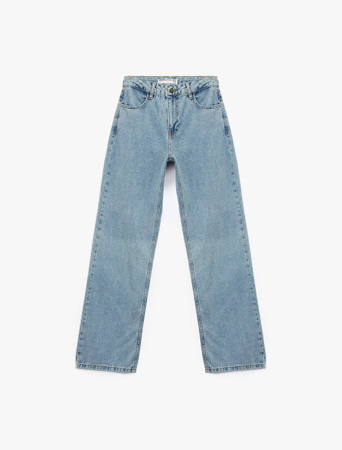 Pamuklu Düğmeli Düz Paça Taş Detaylı Jean Pantolon - Straight Fit Jean