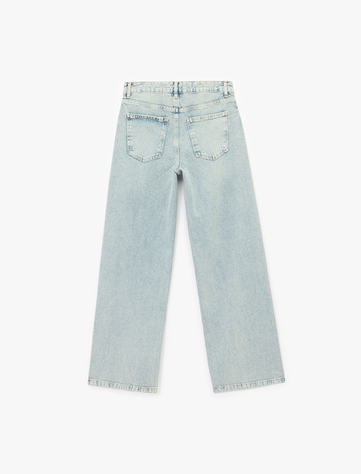 Normal Bel Geniş Paça Taş Detaylı Pamuklu Jean Pantolon - Wide Leg Jeans