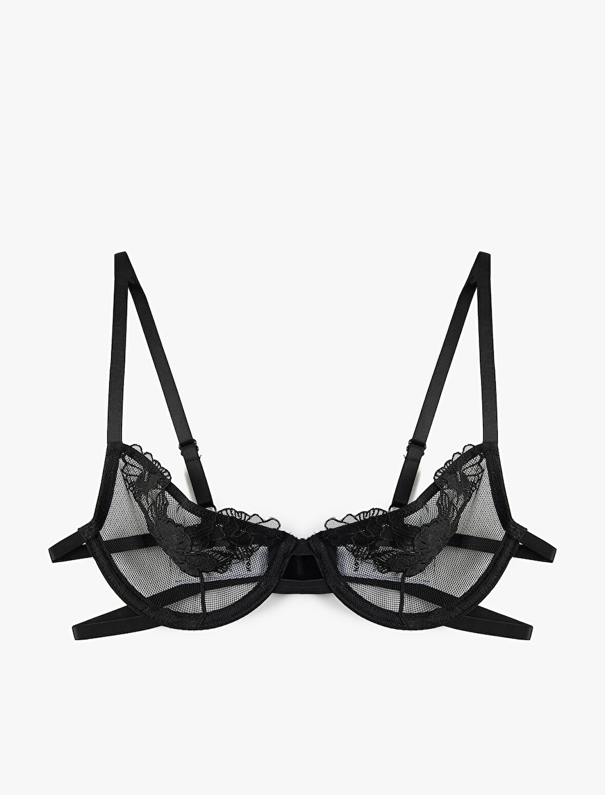 File Kumaş Çiçekli Tül Detaylı Dolgusuz Balenli Sütyen