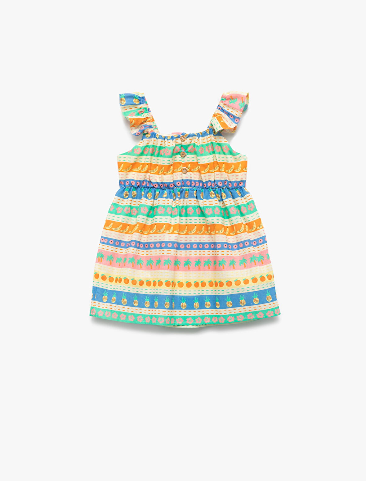 Pamuklu Kare Yaka Fırfırlı Çizgili Askılı Elbise