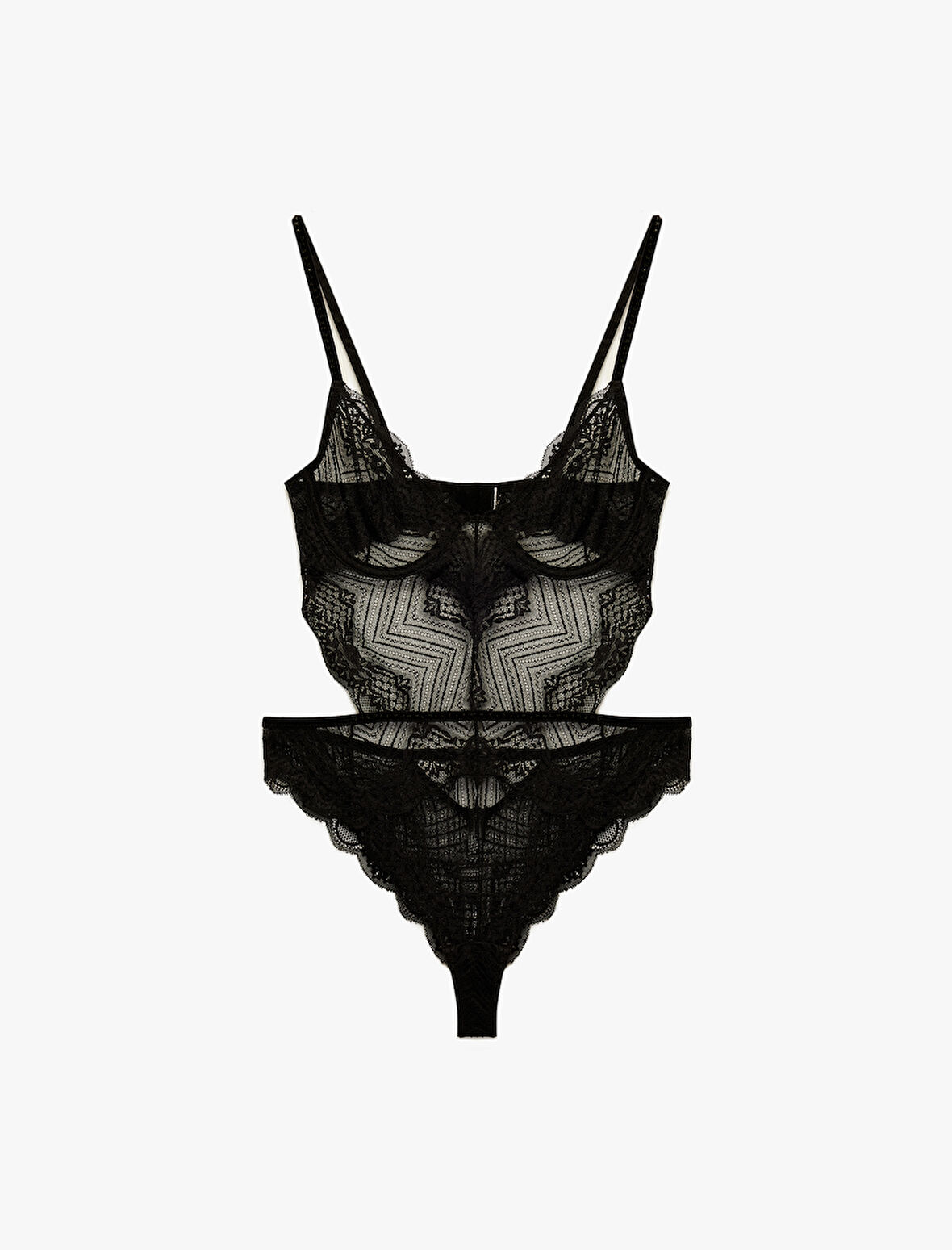 V Yaka Askılı Dantelli Bodysuit