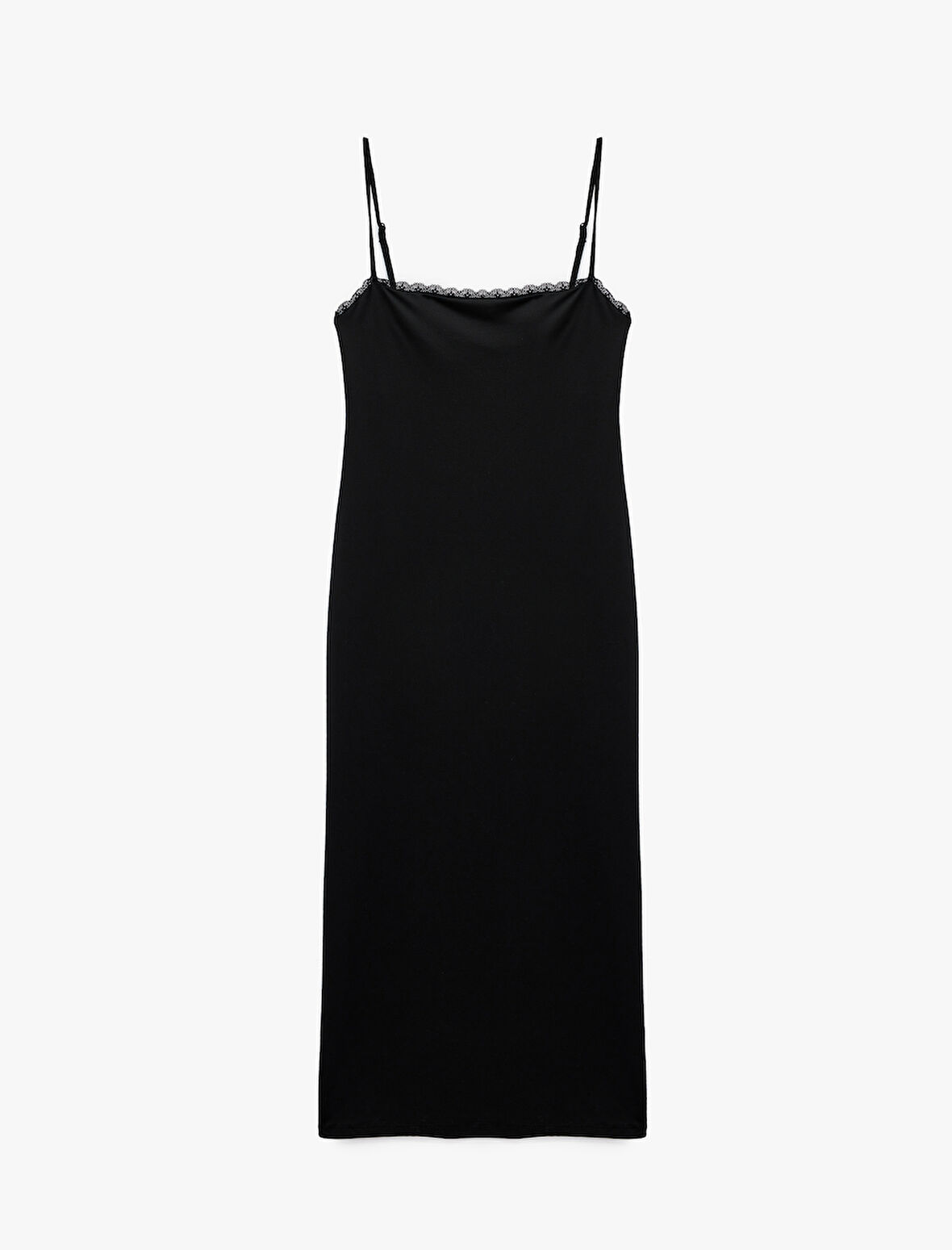 Slim Fit Dantel Detaylı Uzun İnce Askılı Penye Elbise