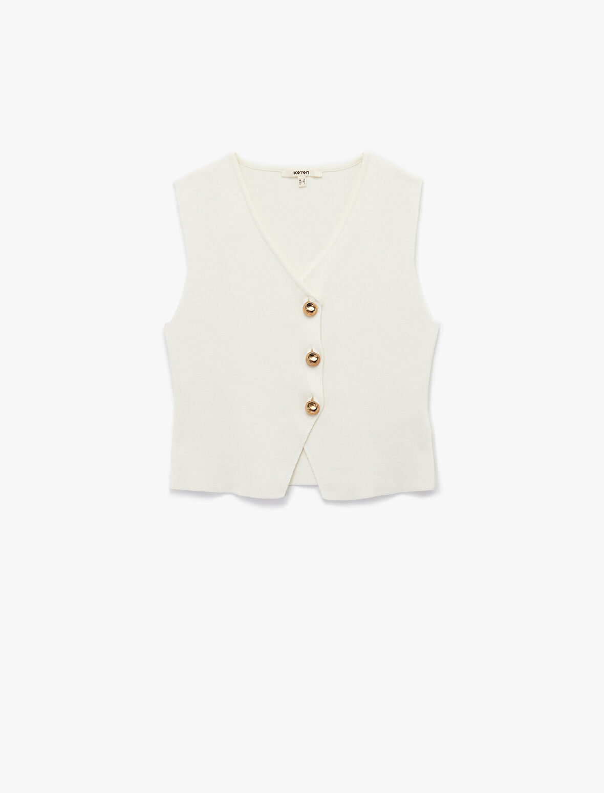 V Yaka Kolsuz Gold Düğmeli Triko Yelek