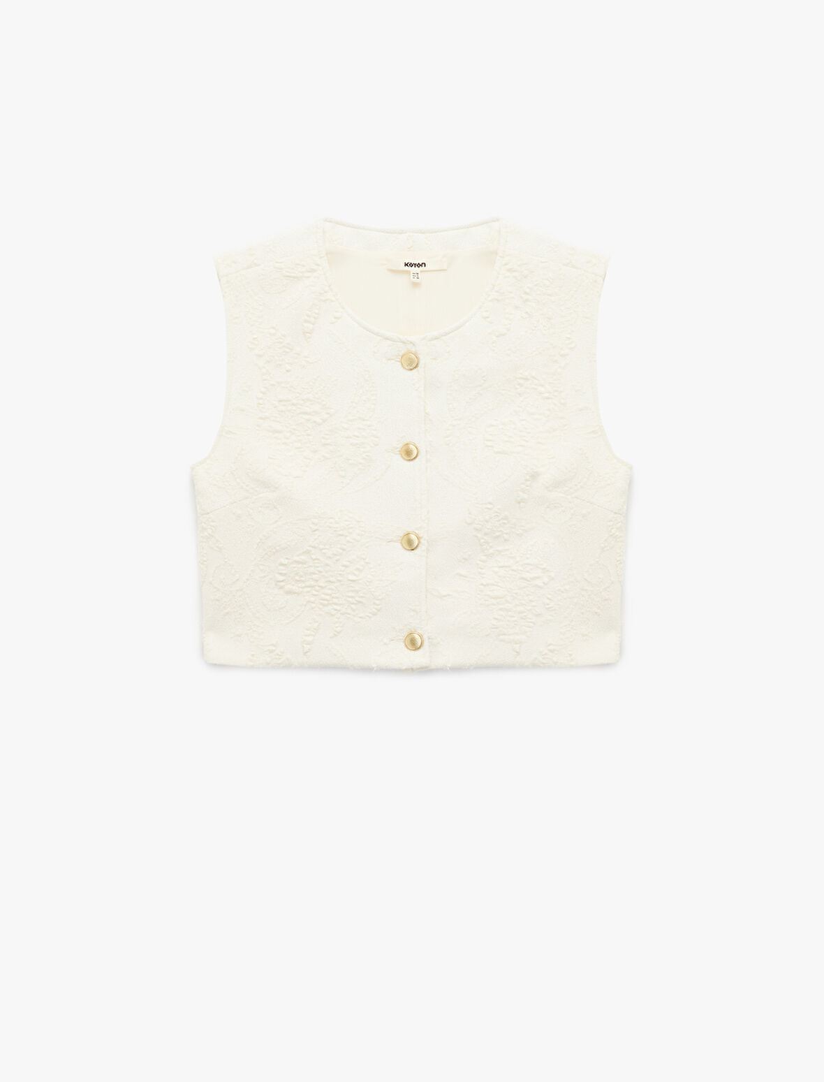 Slim Fit Kolsuz Bisiklet Yaka Düğmeli Floral Dokulu Yelek