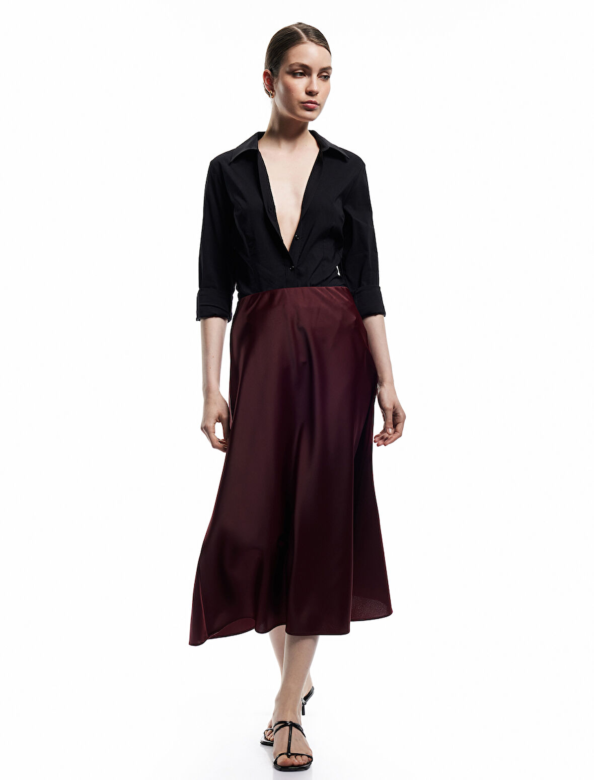 Standart Bel Kloş Midi Boy Saten Etek