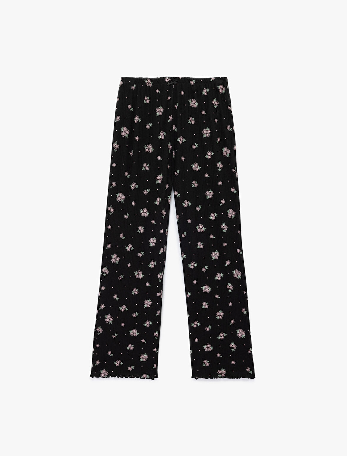 Pamuklu Düz Bol Paça Çiçekli Pijama Altı