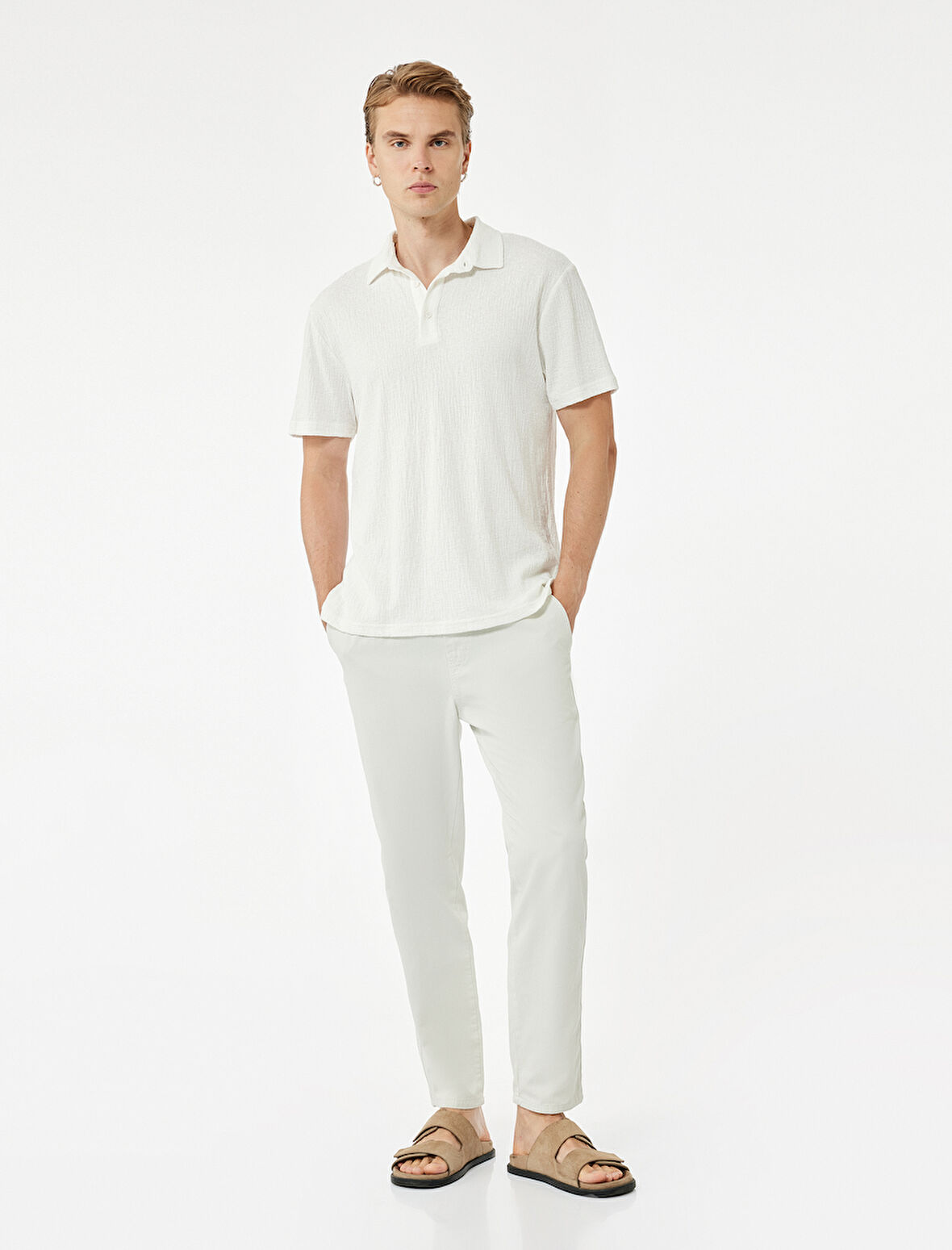 Cep Detaylı Pamuklu Gabardin Beli Bağcıklı Pantolon