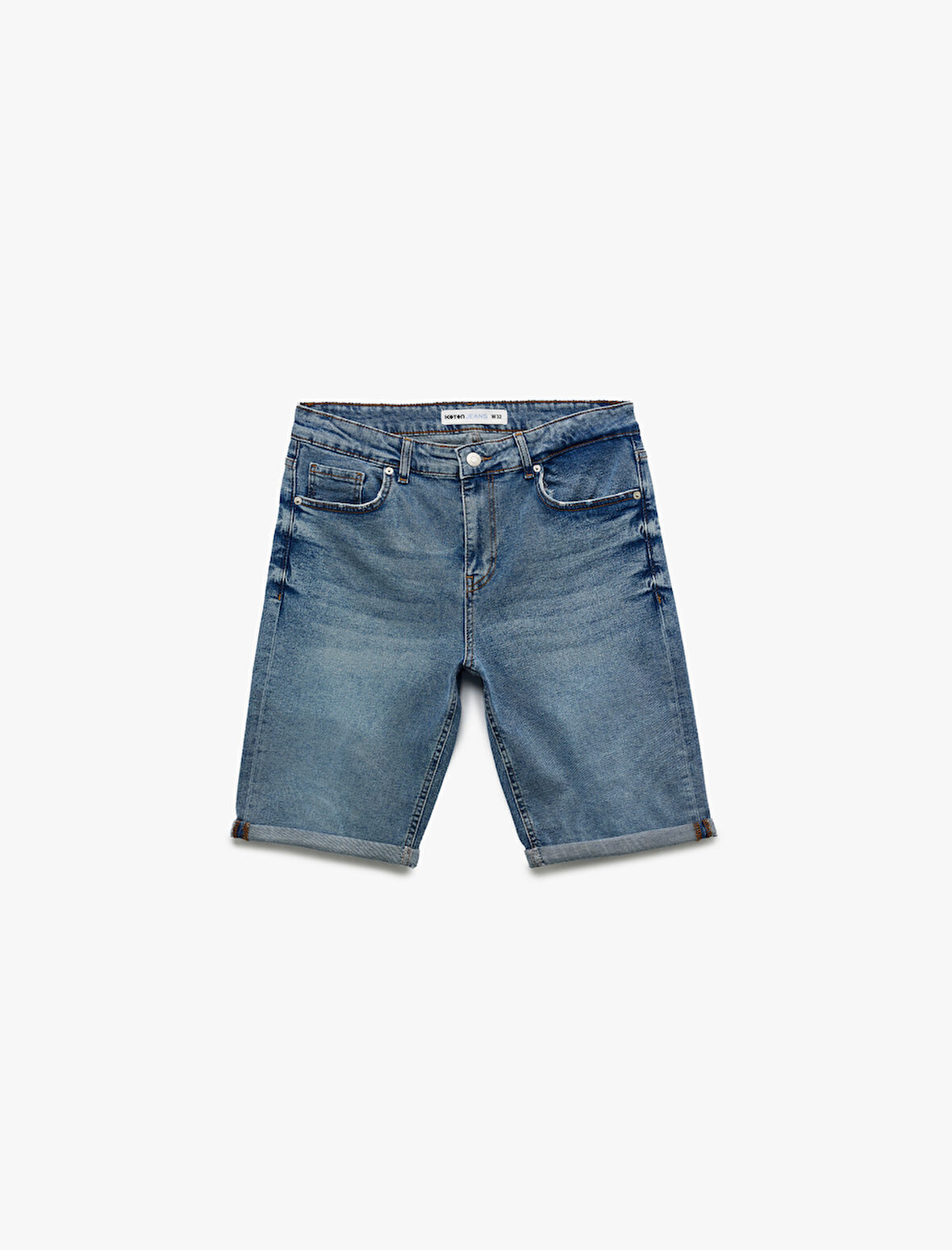 Katlamalı Paça Cep Detaylı Pamuklu Slim Fit Jean Şort