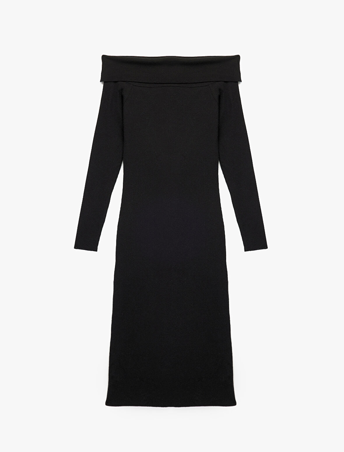 Uzun Kollu Omzu Açık Uzun Triko Elbise