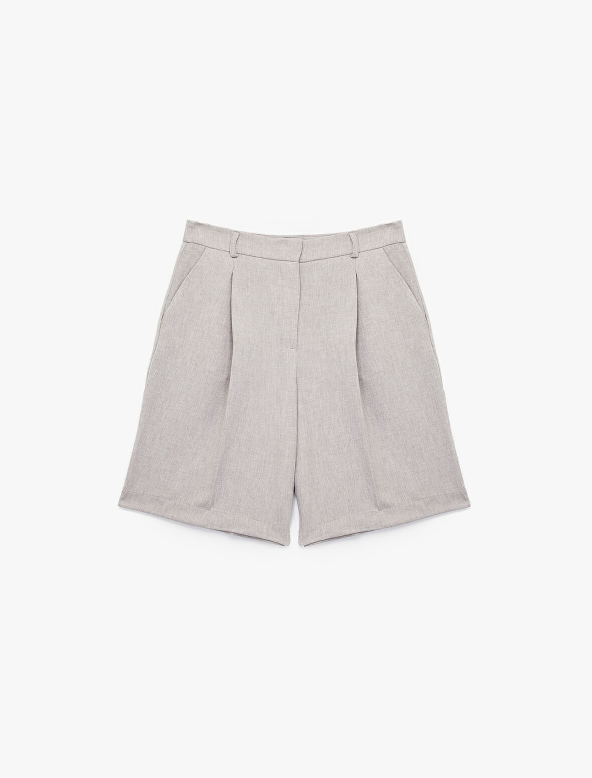 Yüksek Bel Pile Detaylı Cepli Kısa Kumaş Şort