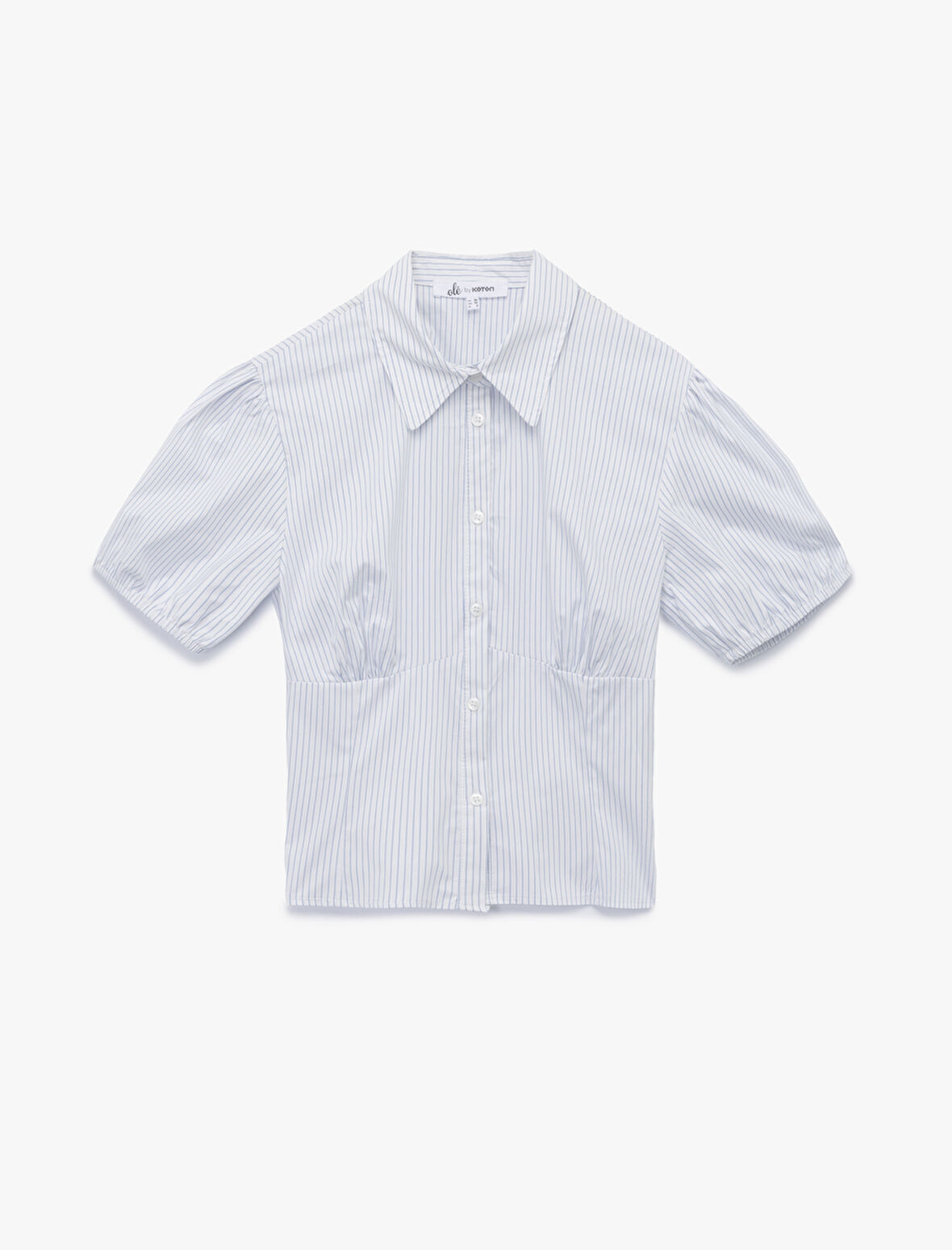 Pamuklu Klasik Yaka Kısa Kollu Düğmeli Balon Kollu Poplin Crop Gömlek