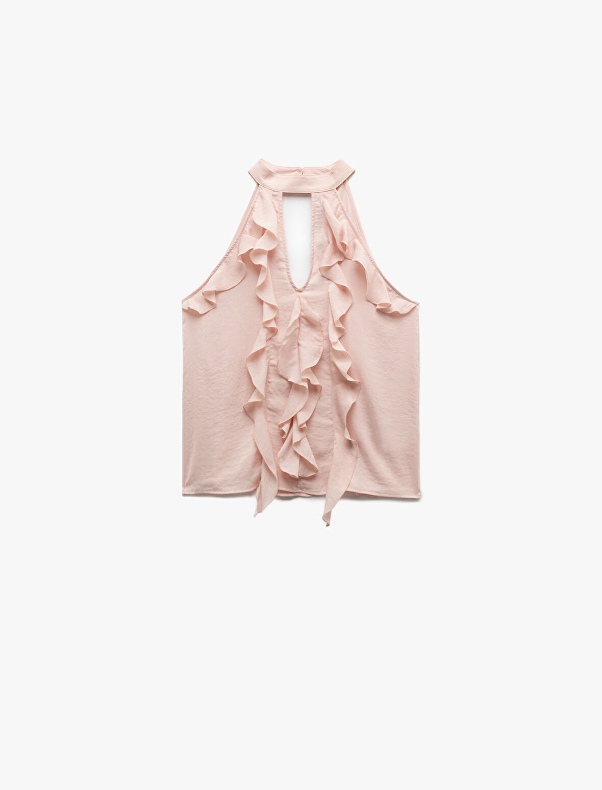 Aerobin Kumaş Kolsuz Halter Yaka Fırfırlı Bluz