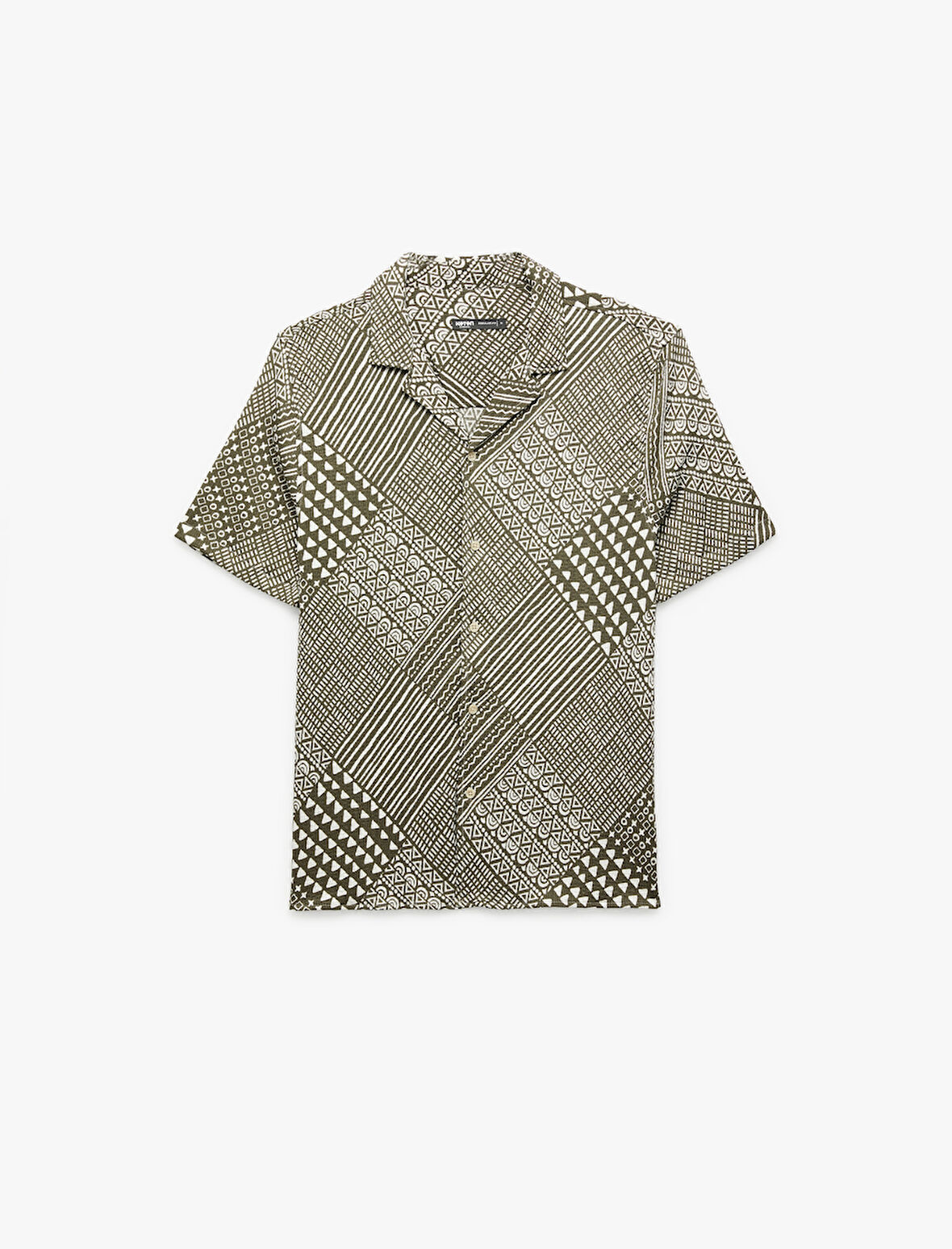 Regular Fit Kısa Kollu Devrik Yaka Etnik Desenli Gömlek