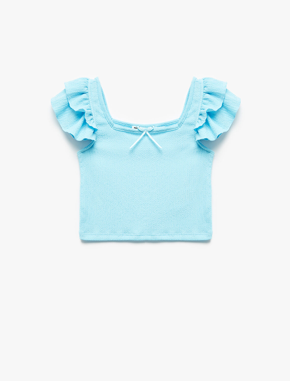 Fırfırlı Fiyonk Detaylı Bisiklet Yaka Crop Bluz