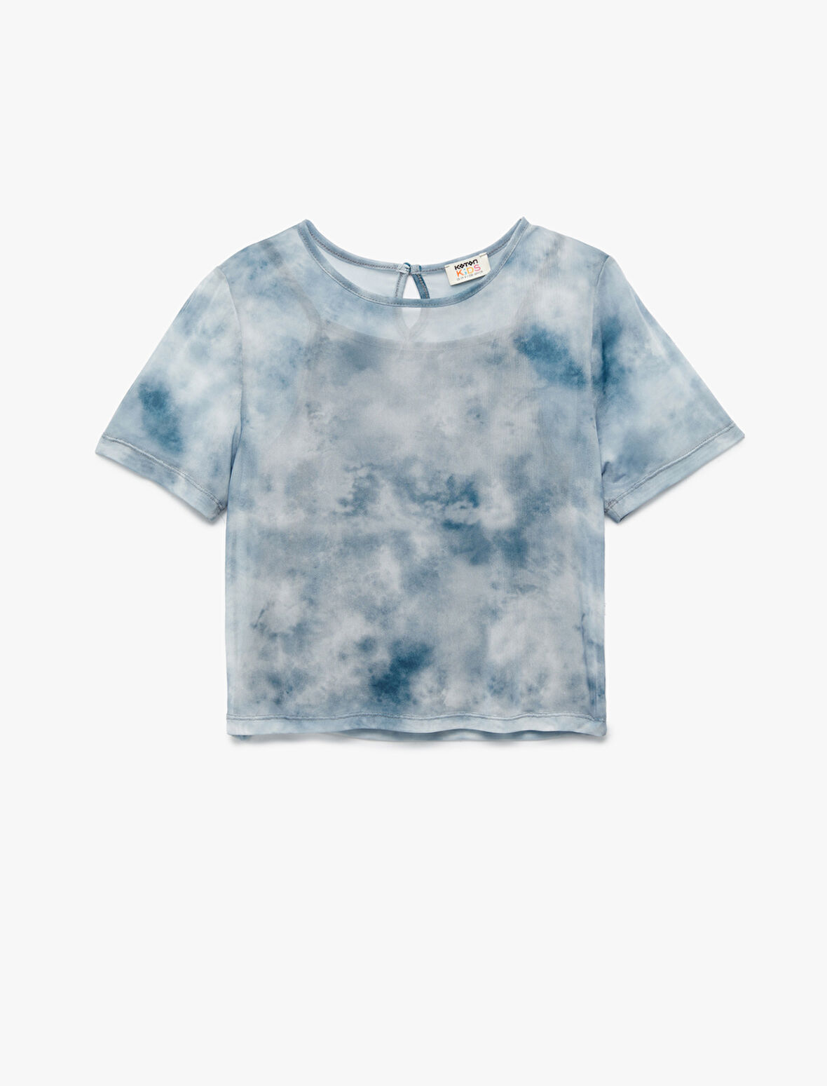 Kısa Kollu Astarlı Bisiklet Yaka Tül Bluz