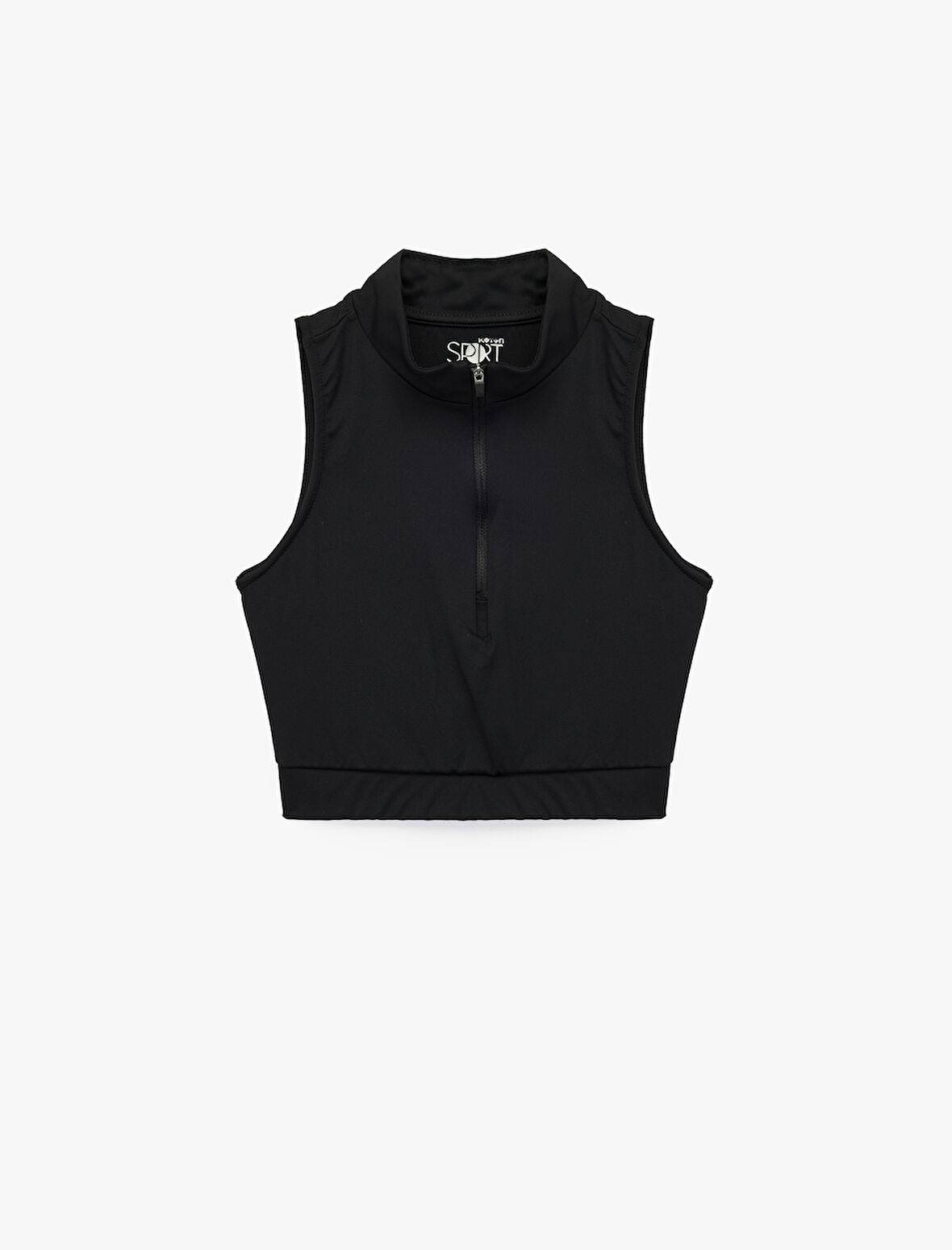 Fermuar Detaylı Dik Yaka Kolsuz Sporcu Sütyeni