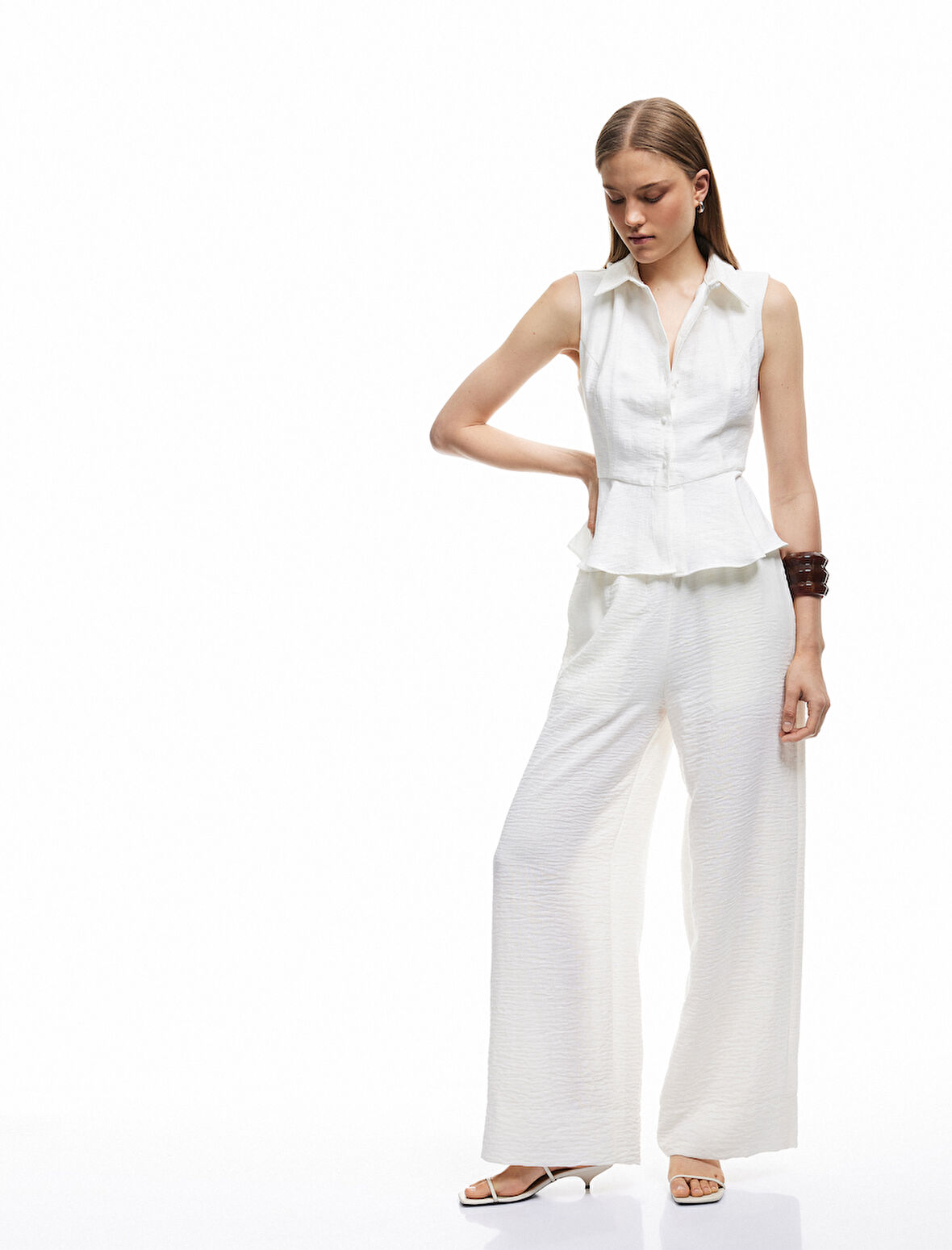 Viskon Kumaş Astarlı Kolsuz Peplum Gömlek