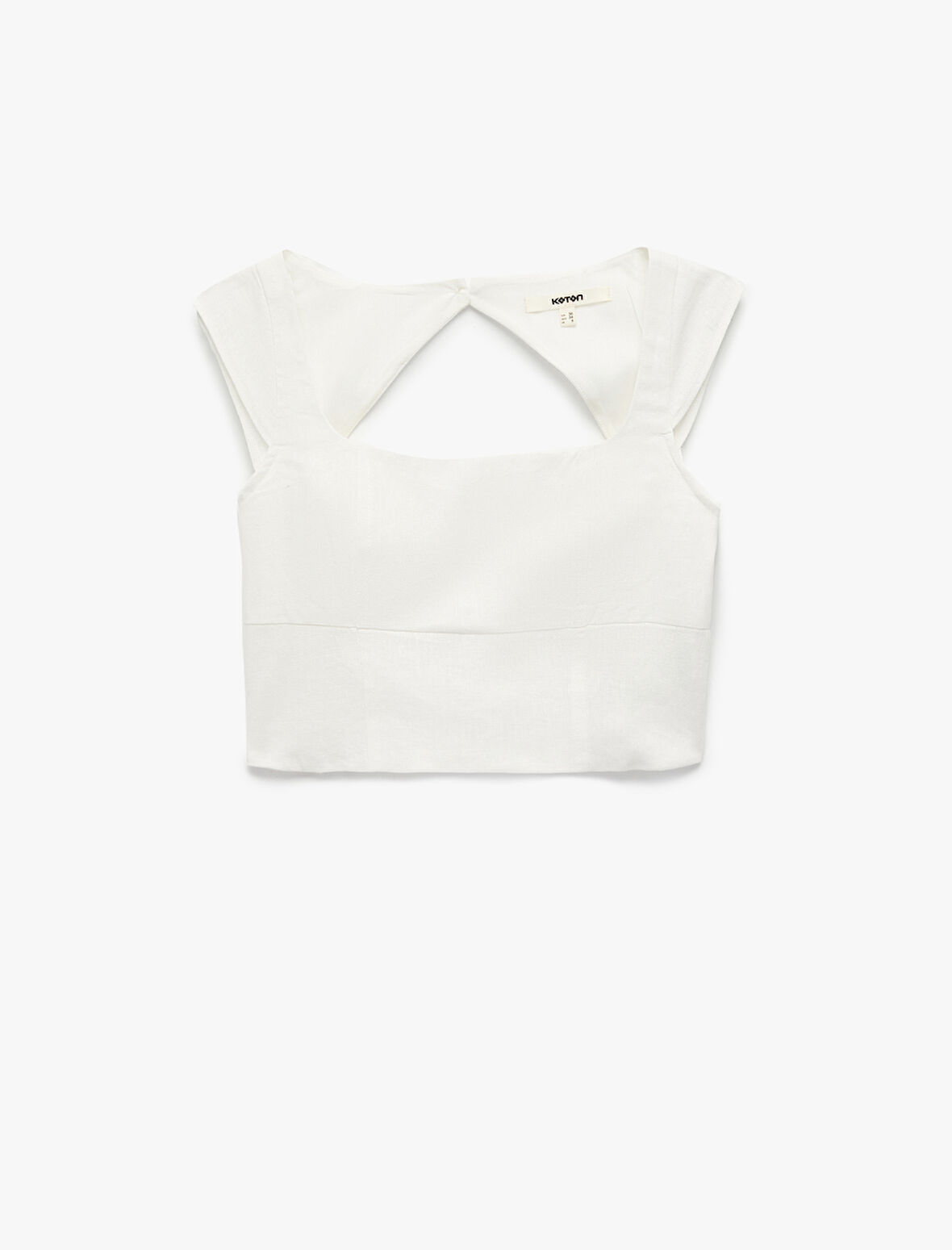 Arkası Pencere Detaylı Kare Yaka Kolsuz Keten Crop Bluz