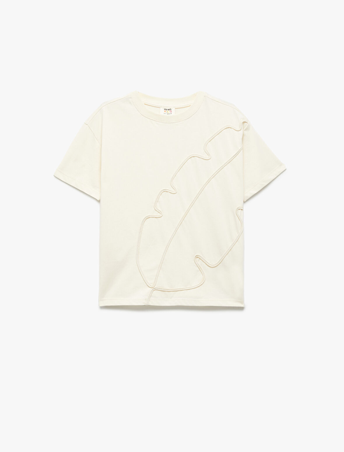 Pamuklu Kısa Kollu Bisiklet Yaka Yaprak Desenli Tişört