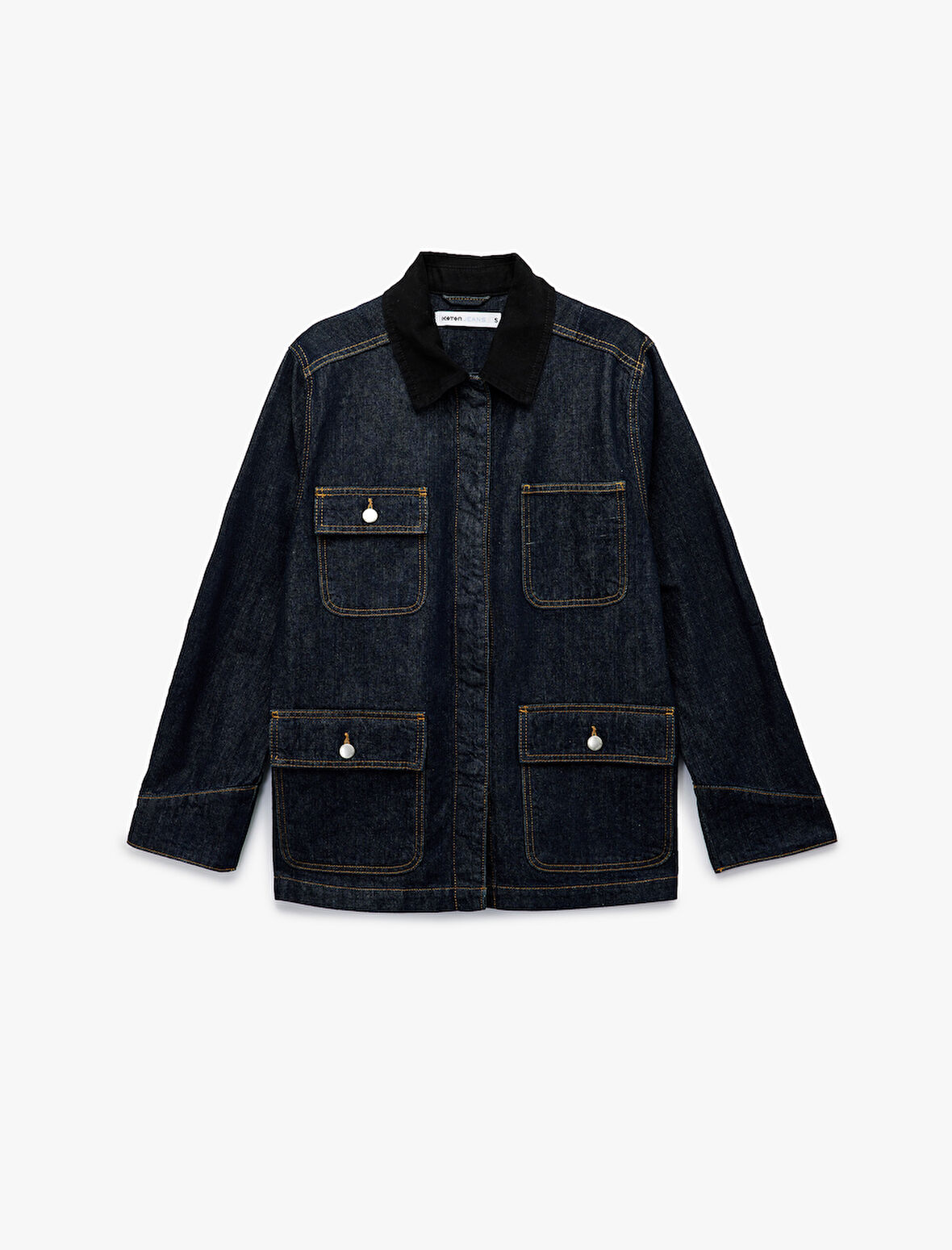 Uzun Kollu Cep Detaylı Gömlek Yaka Denim Ceket