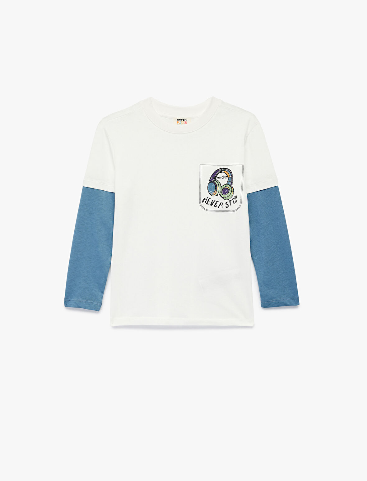 Pamuklu Uzun Takma Kollu Bisiklet Yaka Baskılı Tişört