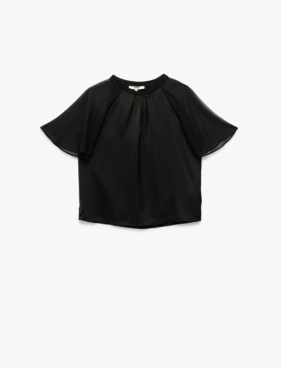 Tül Kısa Karpuz Kollu Bisiklet Yaka Bluz