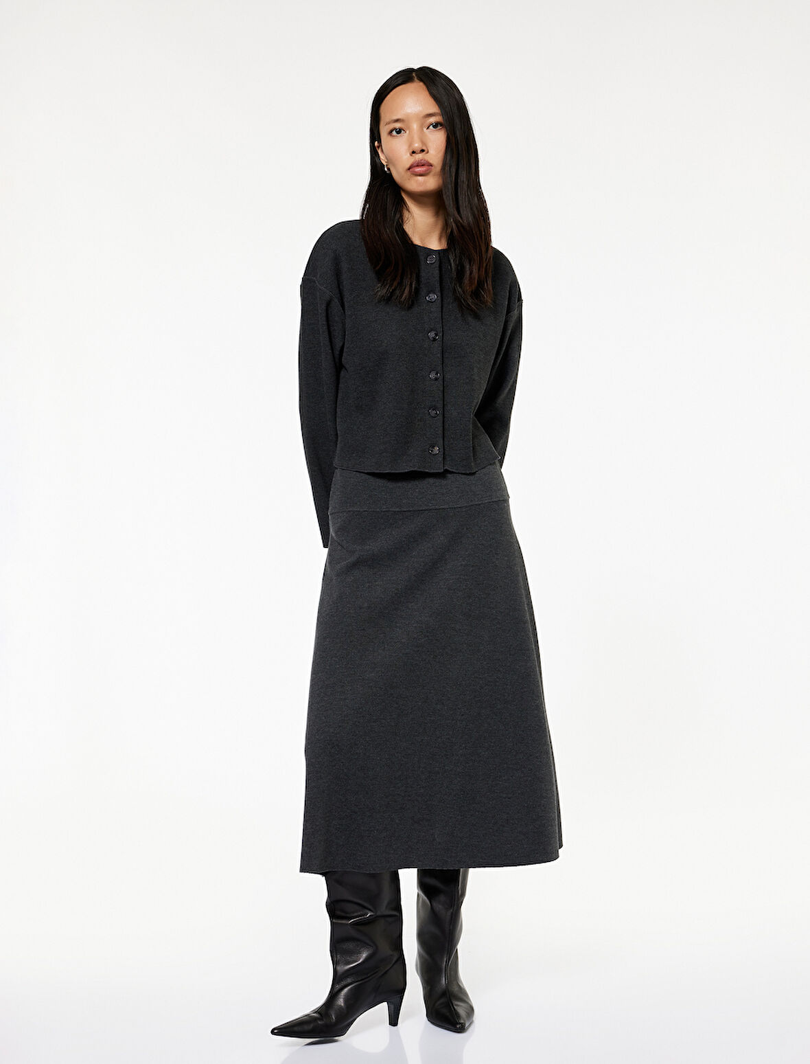 Dikiş Detaylı A Kesim Midi Etek