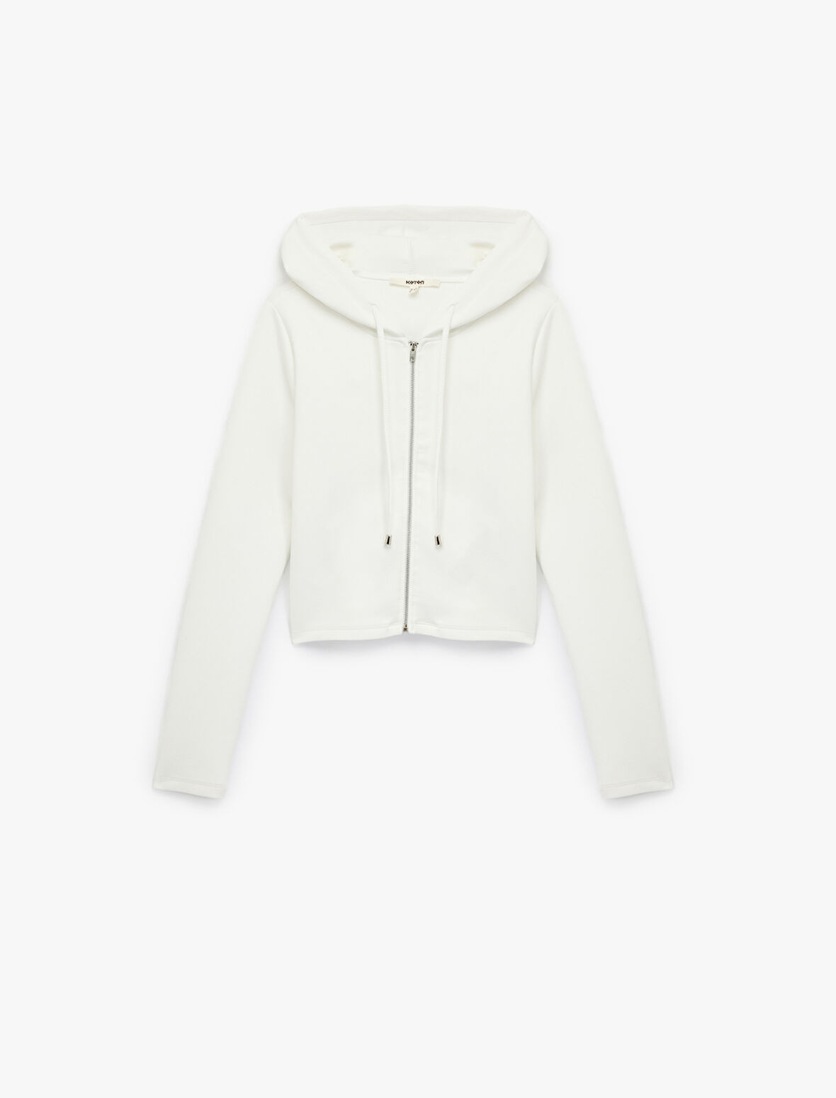 Uzun Kollu Viskon Karışımlı Kapüşonlu Tam Fermuarlı Sweatshirt