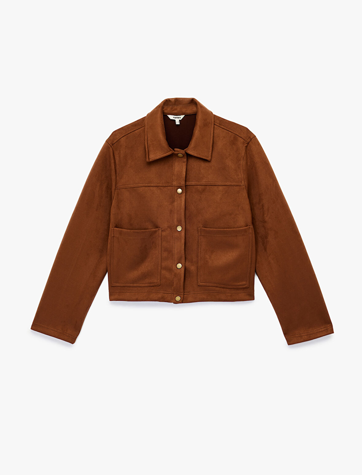 Cepli Uzun Kollu Gömlek Yaka Crop Suni Süet Ceket