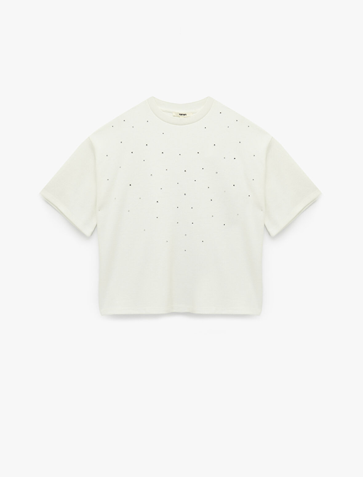 Kısa Kollu Bisiklet Yaka Taş Detaylı Tişört