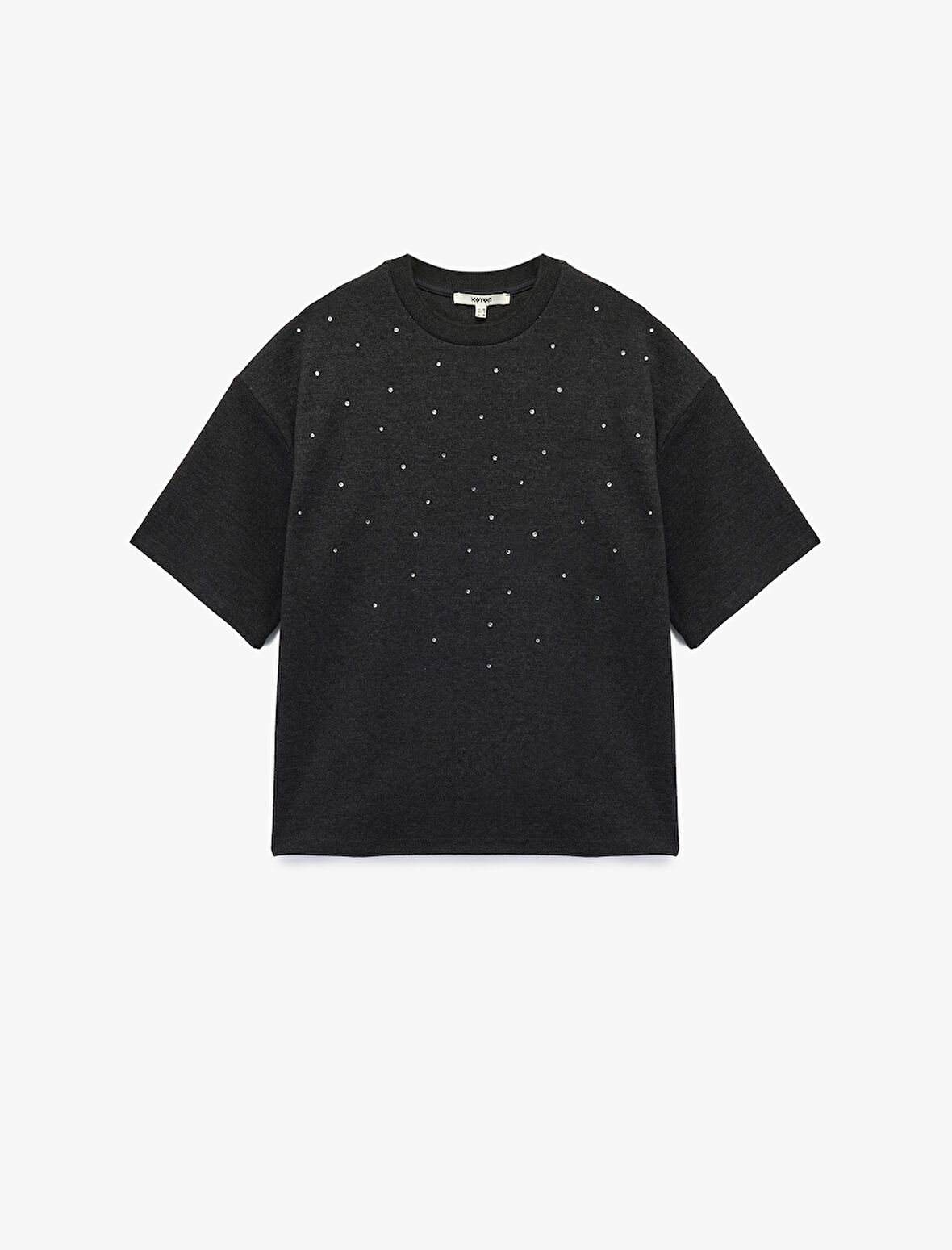 Kısa Kollu Bisiklet Yaka Taş Detaylı Tişört